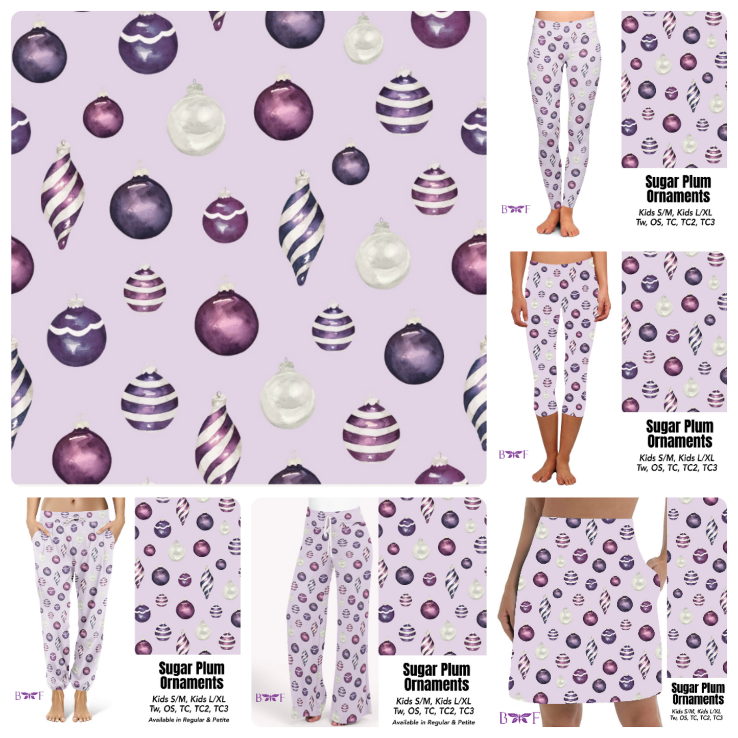 Sugar Plum Ornaments leggings, capris, joggers, lounge pants and skorts