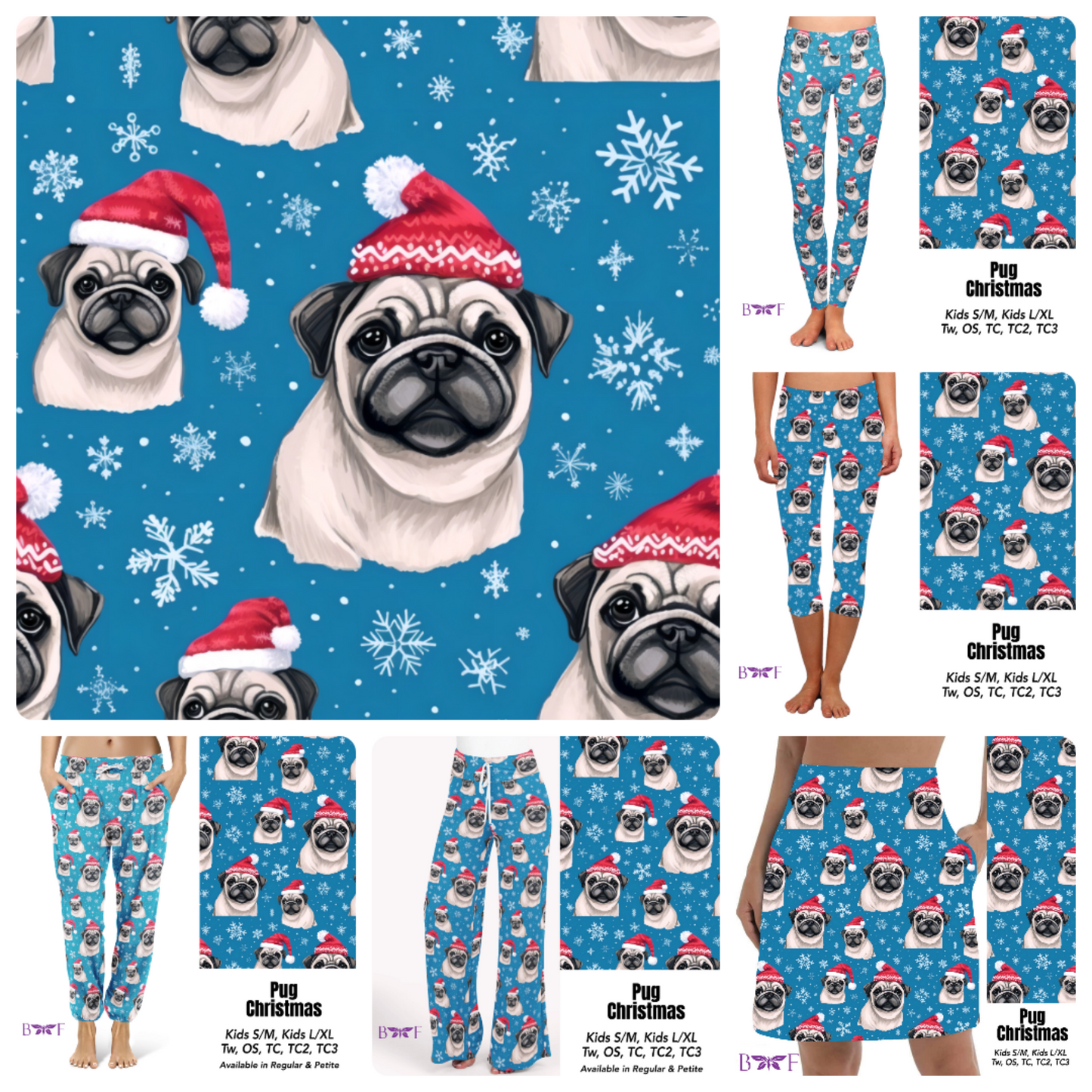 Pug Christmas leggings, capris, joggers, lounge pants and skorts