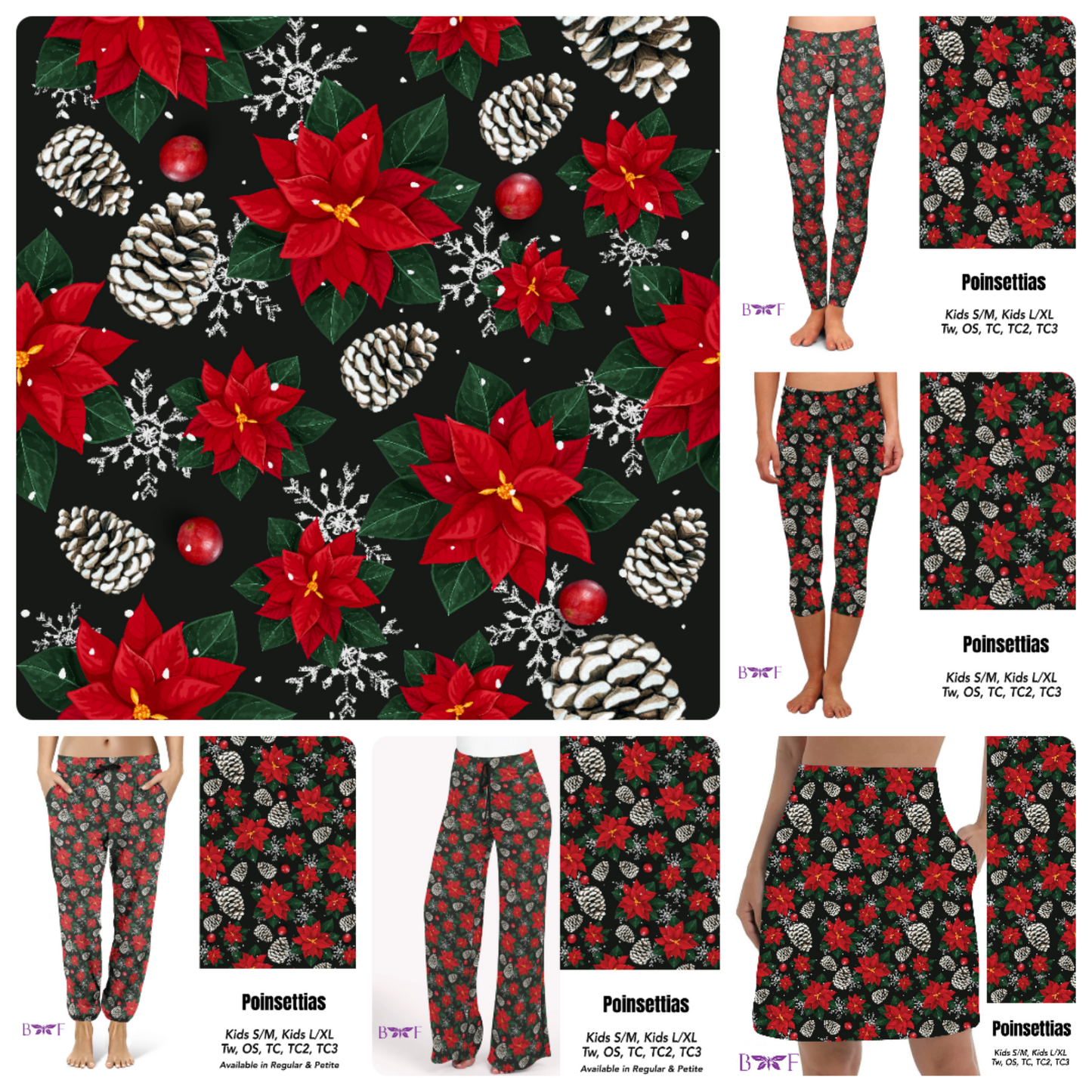 Poinsettias leggings, capris, joggers, lounge pants and skorts preorder#0727