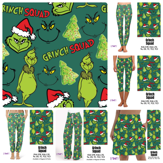 Grinch Squad leggings, capris, joggers, and skorts