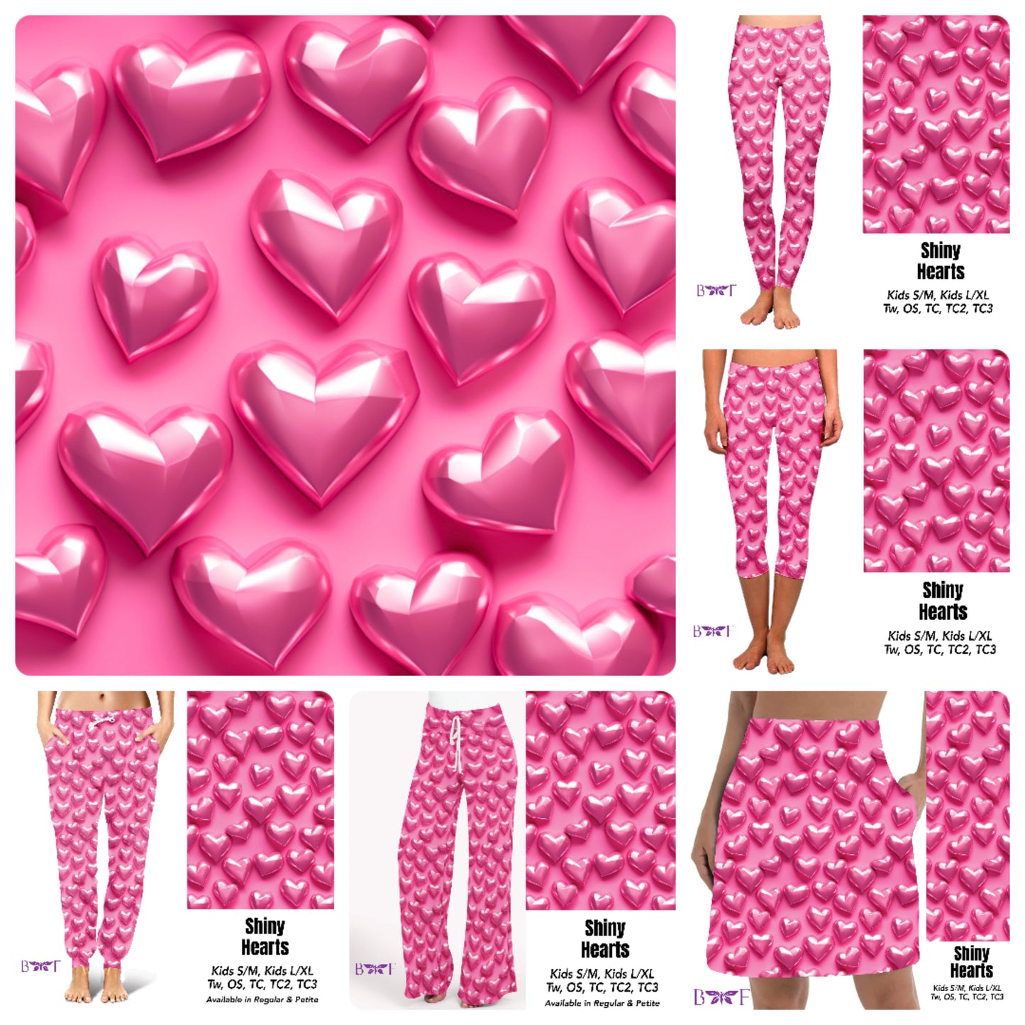 Shiny hearts capris with pockets