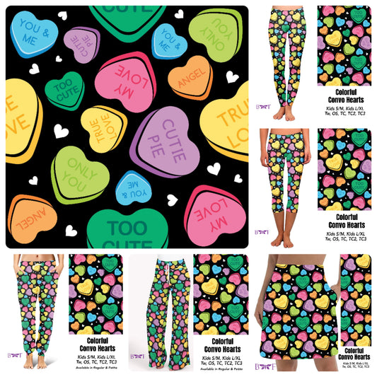 Colorful convo hearts leggings and capris with pockets