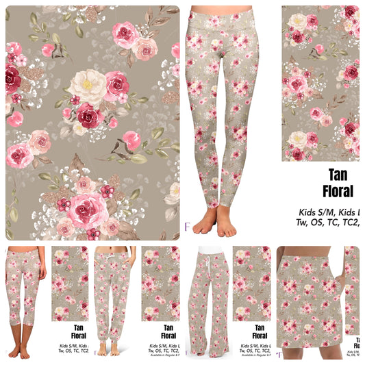 Tan Floral leggings and capris with pockets