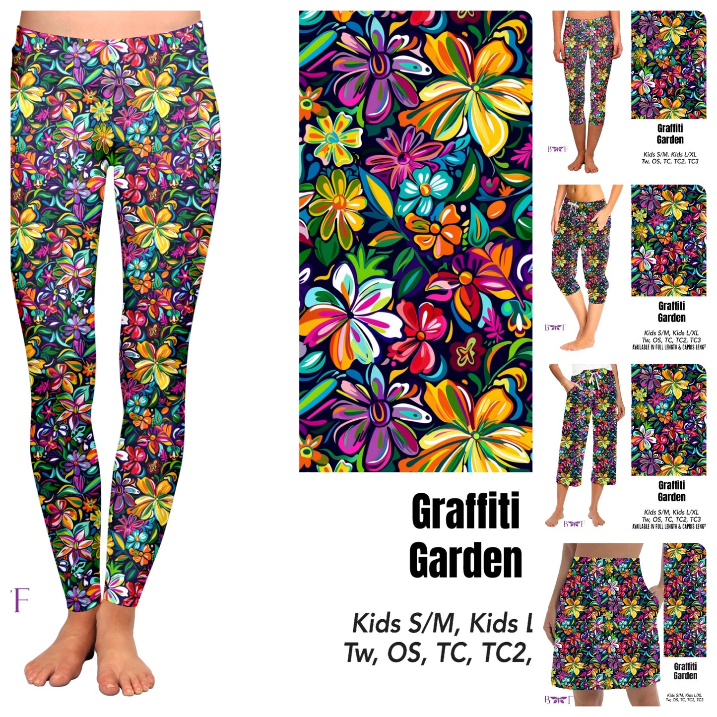 Graffiti Garden leggings and skorts with pockets