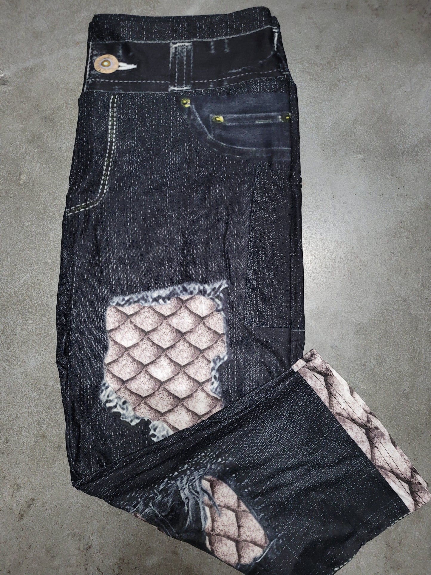 Dragon scales faux denim leggings and capris