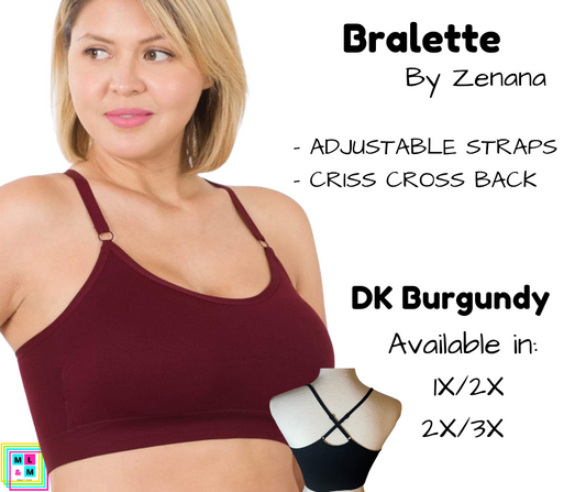 Plus Cross Back Bralette - Dark Burgundy