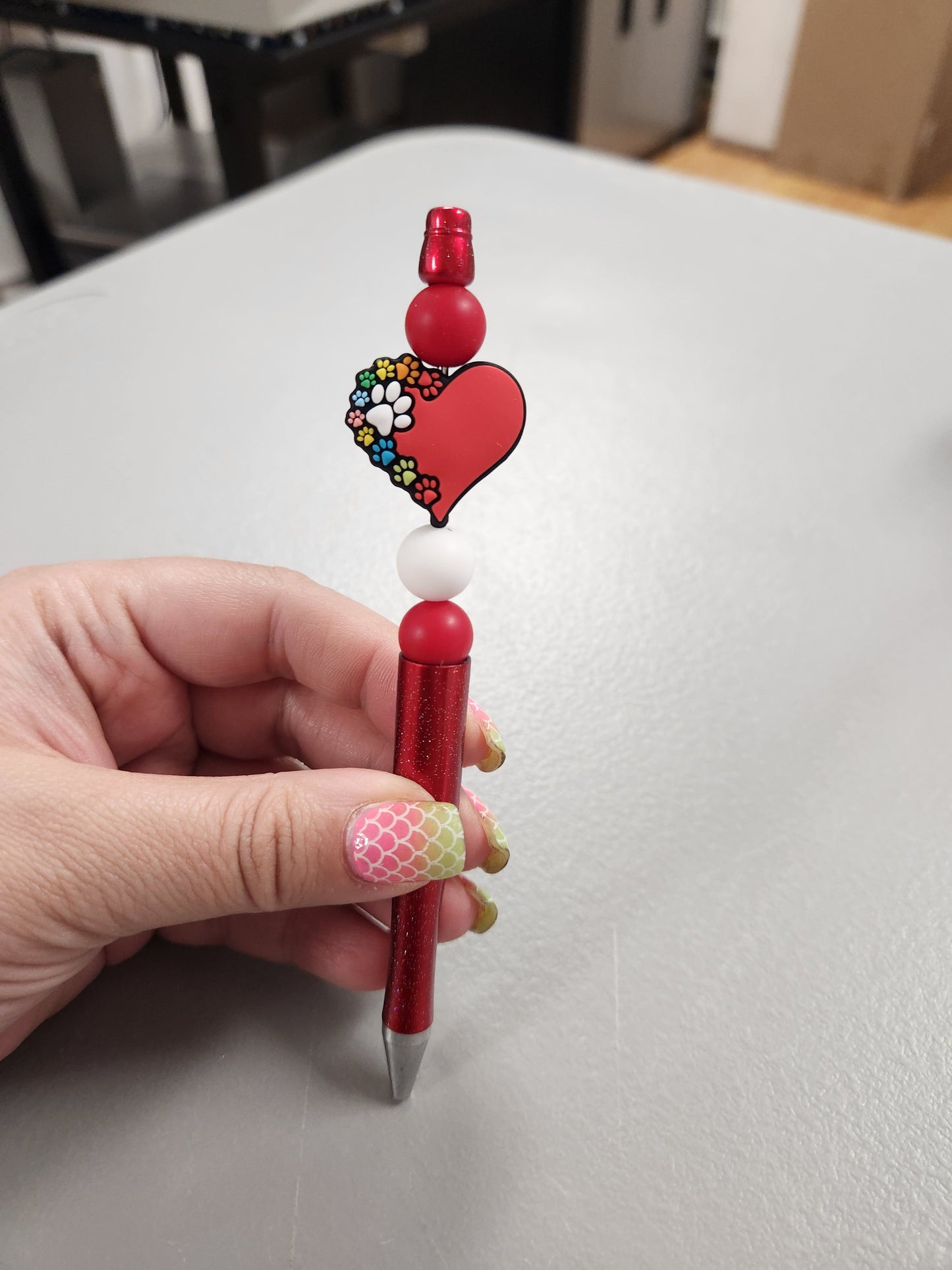 Paw Heart Beaded Pen or Keychain