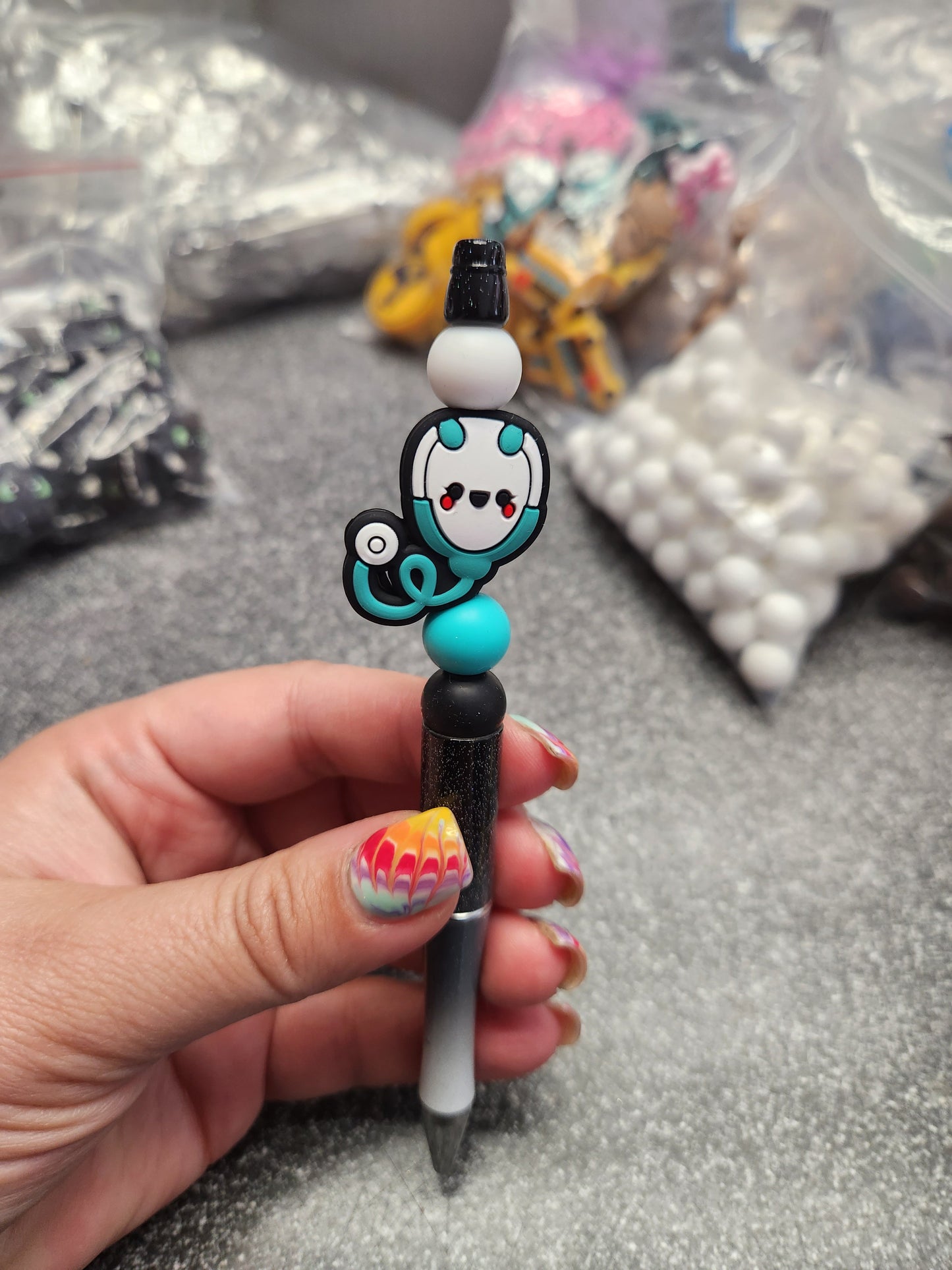 Stethoscope Silicone Beaded Pen or Keychain