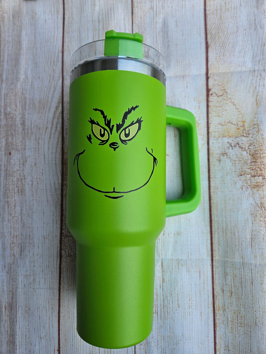 Grinch Tumblers green or black handles, 40oz