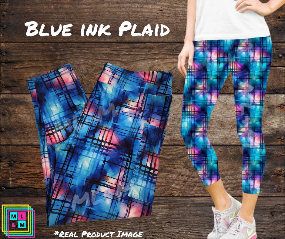 Blue Ink Plaid Capri Length w/ Pockets