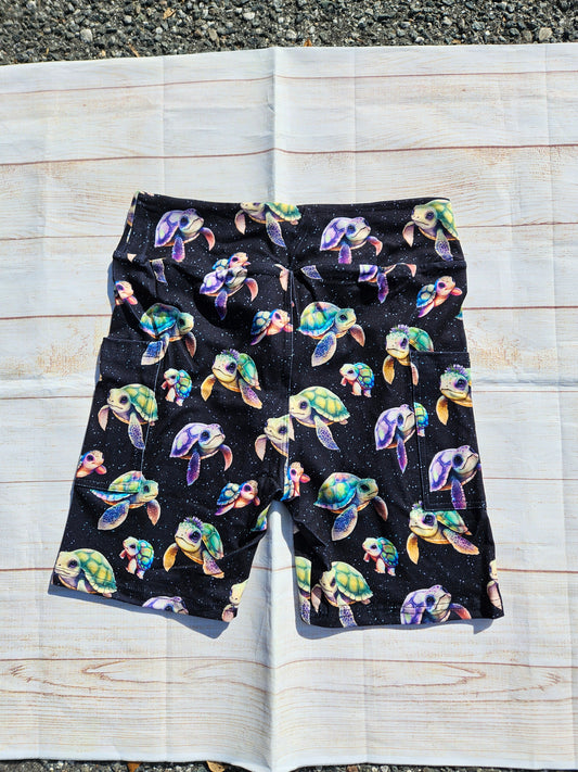 Cute Turtles capris, bike shorts, and skorts with pockets