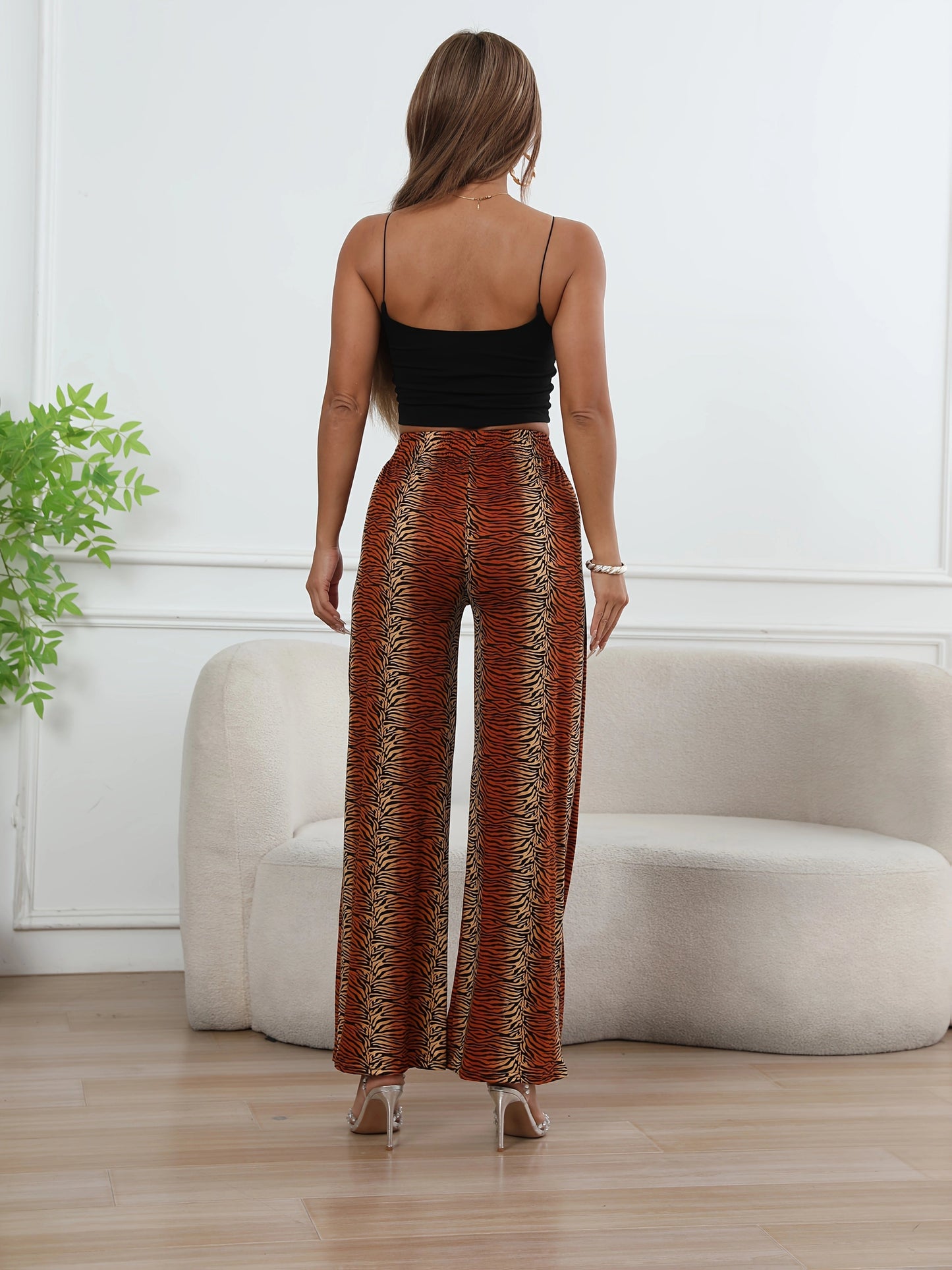 Leopard Print Wide Leg Pants – High-Waisted Stretch