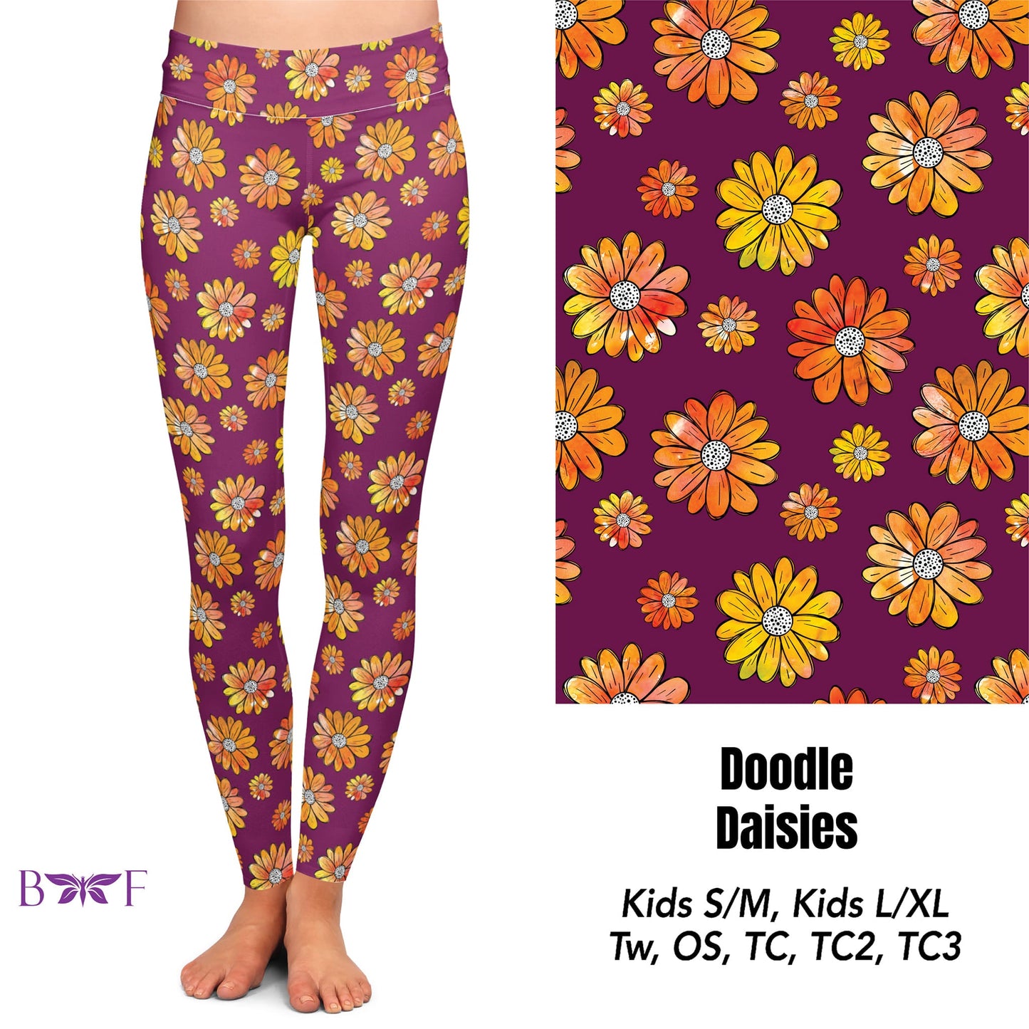 Doodle Daisies Leggings ,Capris, Lounge Pants and shorts