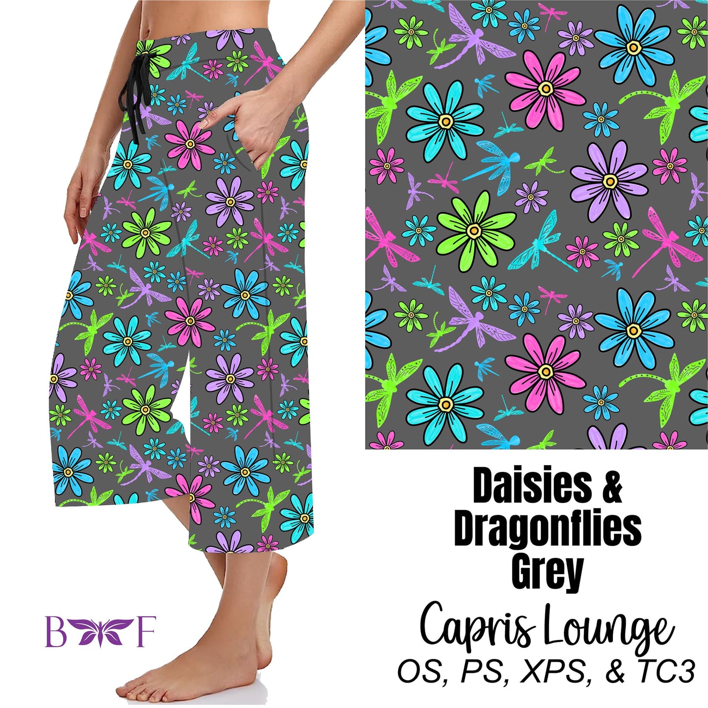 Daisies & Dragonflies Grey Capris and shorts