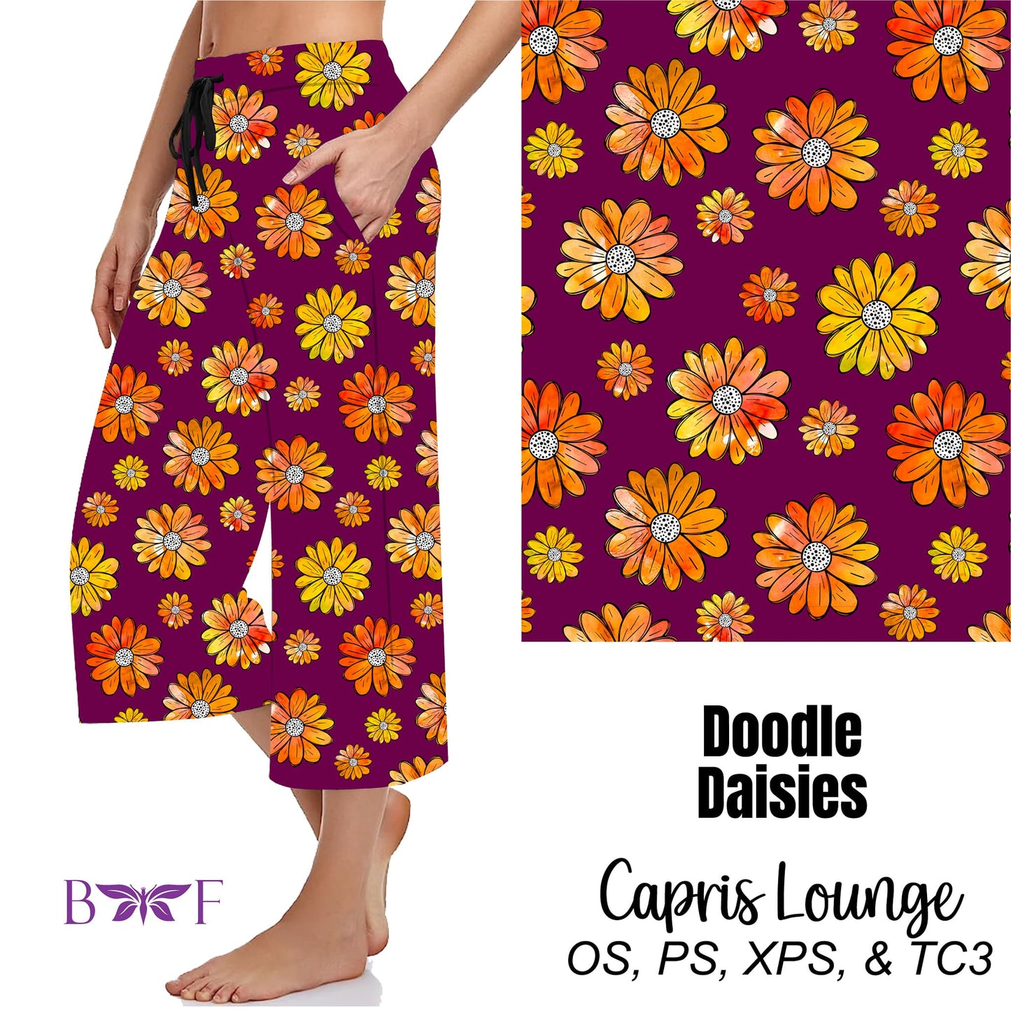 Doodle Daisies Leggings ,Capris, Lounge Pants and shorts