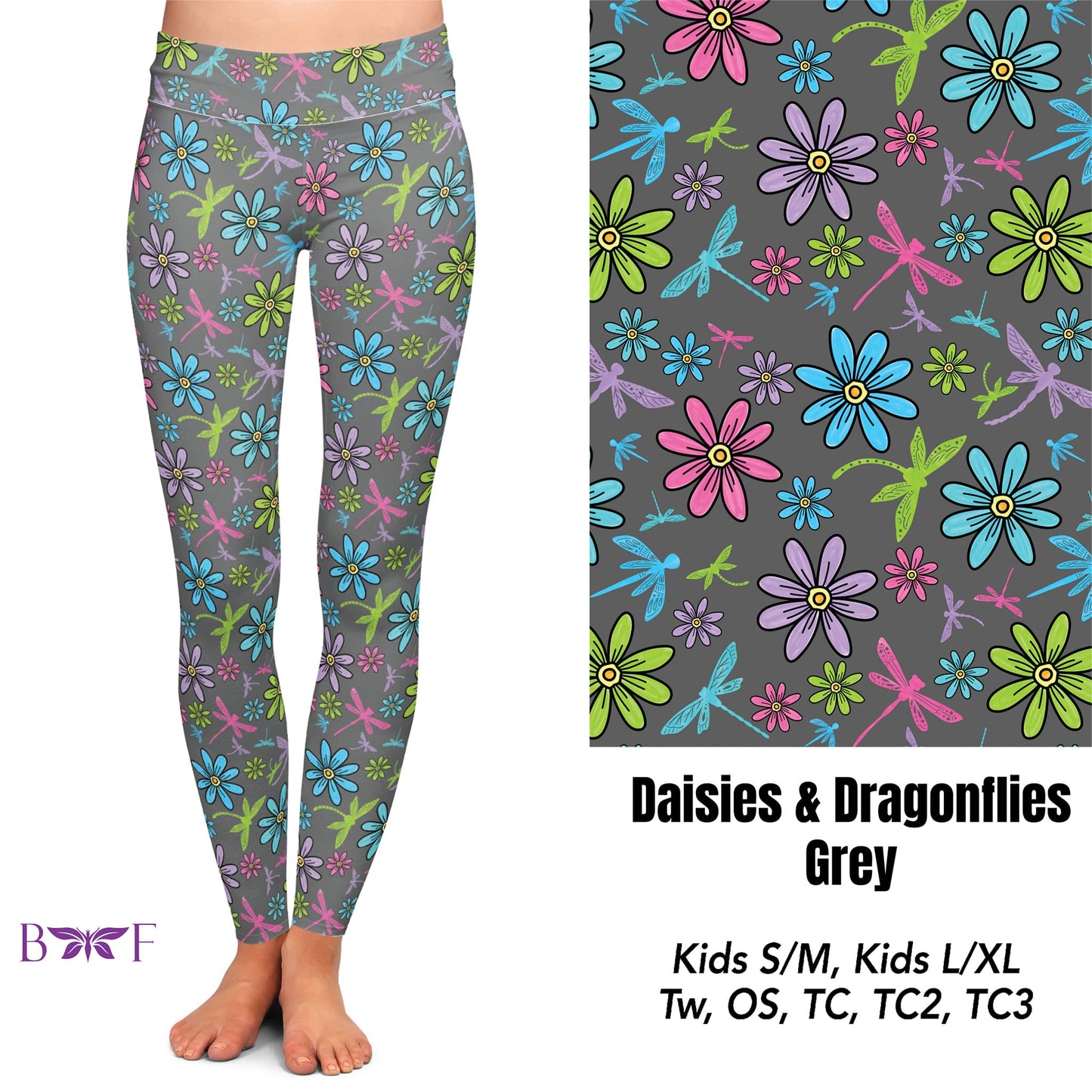 Daisies & Dragonflies Grey Capris and shorts