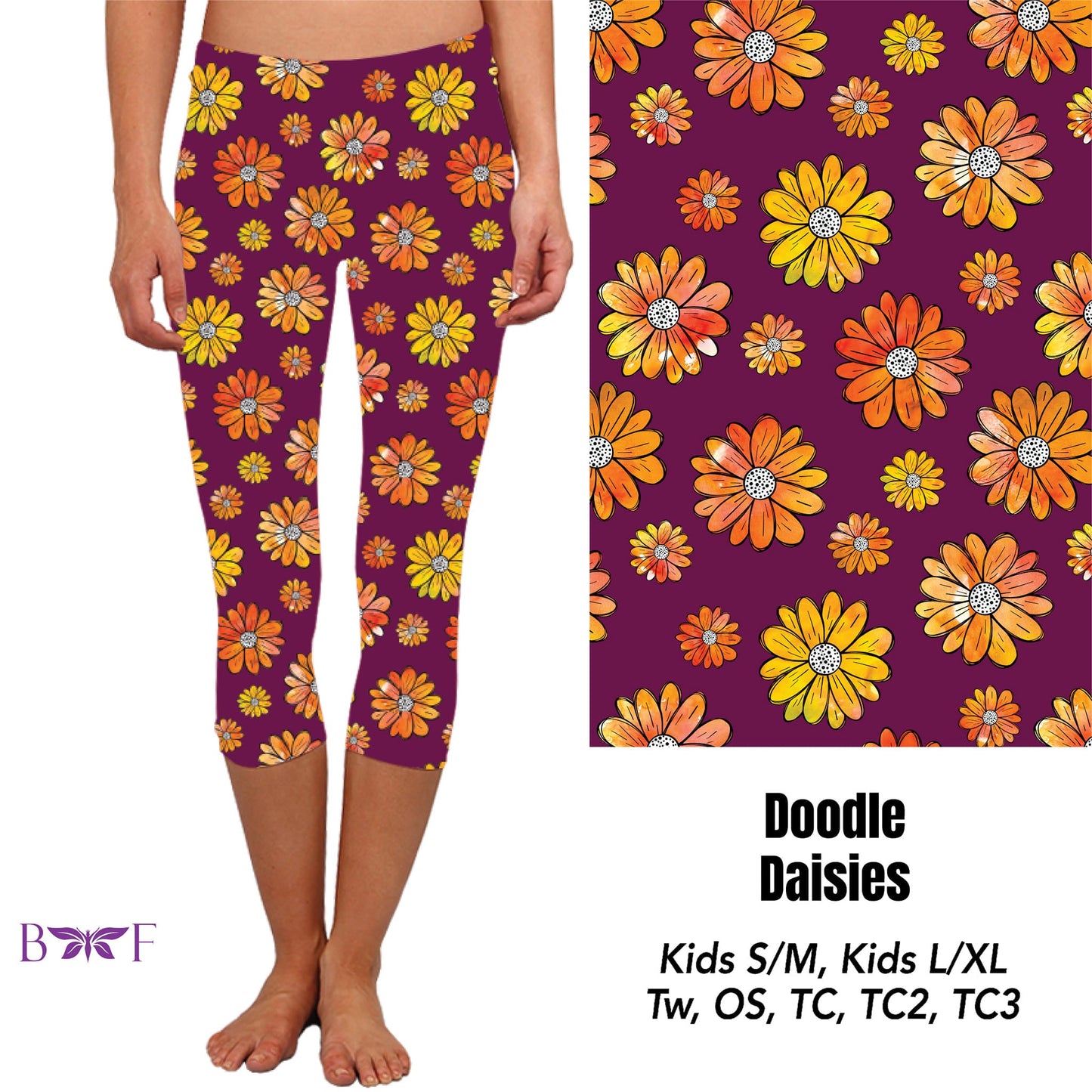 Doodle Daisies Leggings ,Capris, Lounge Pants and shorts