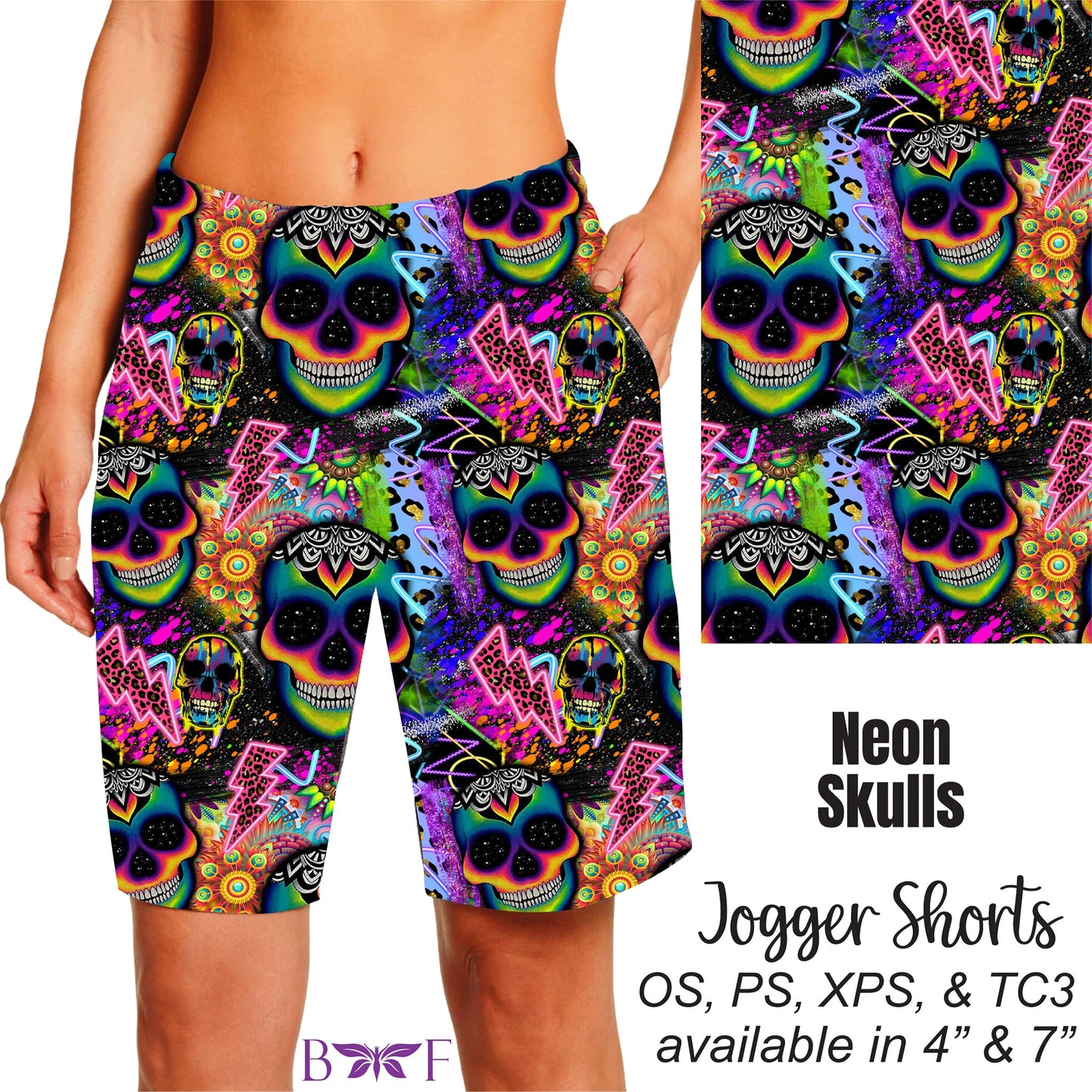 Neon Skulls Leggings, capris, capri lounge and jogger and shorts