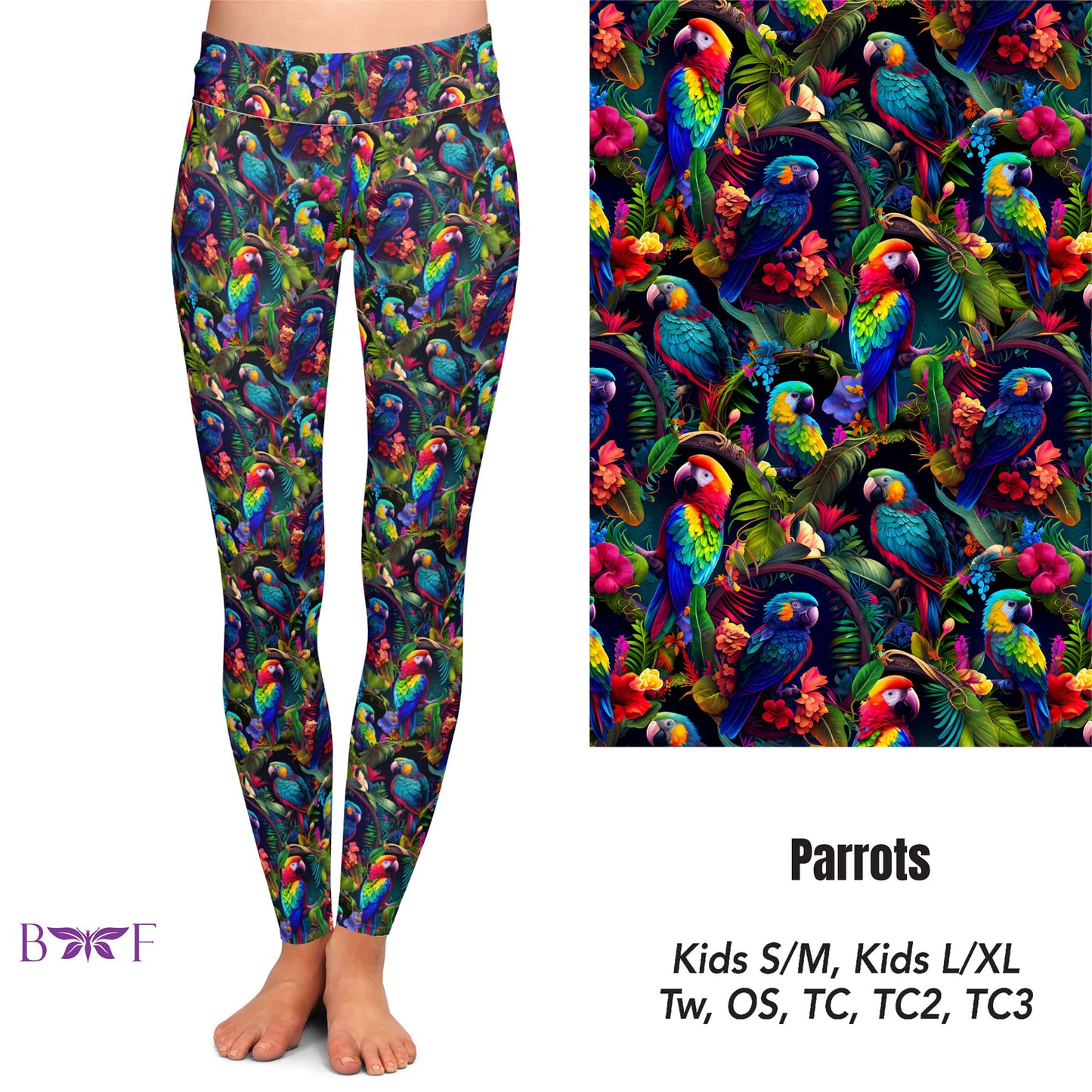 Tropical Parrot Leggings, capris, capri lounge and jogger and shorts