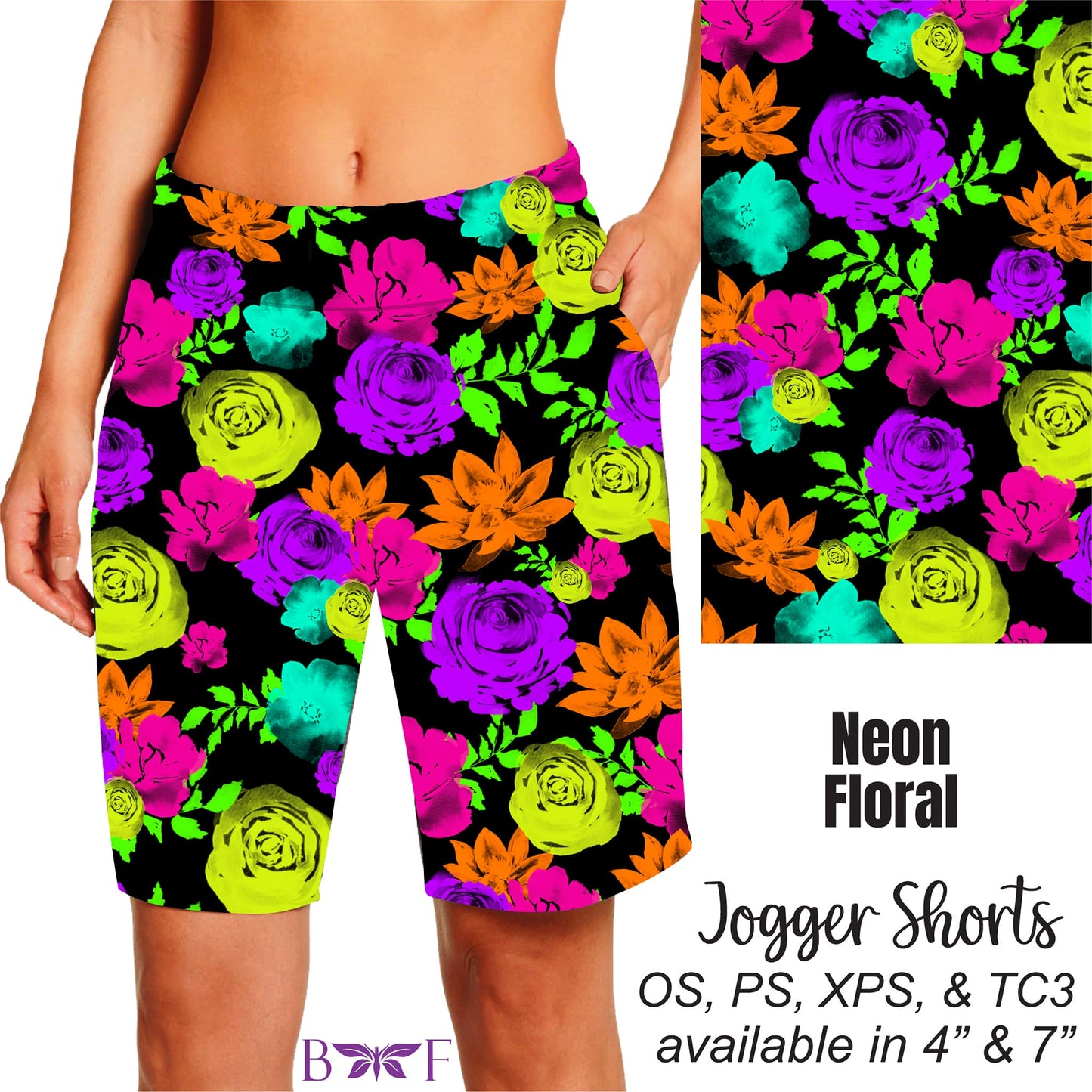 Neon Floral Leggings, capris, capri lounge and jogger and shorts