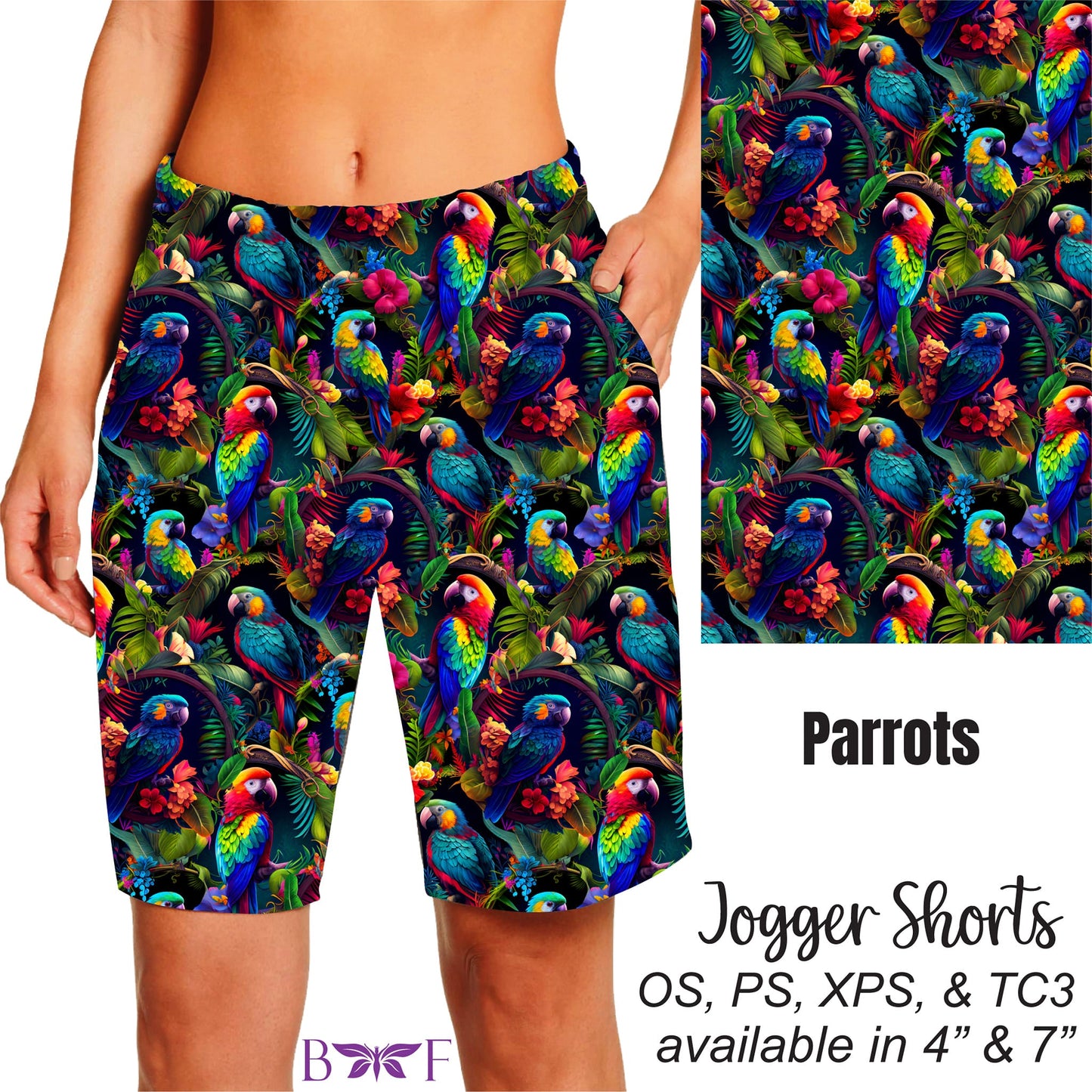 Tropical Parrot Leggings, capris, capri lounge and jogger and shorts