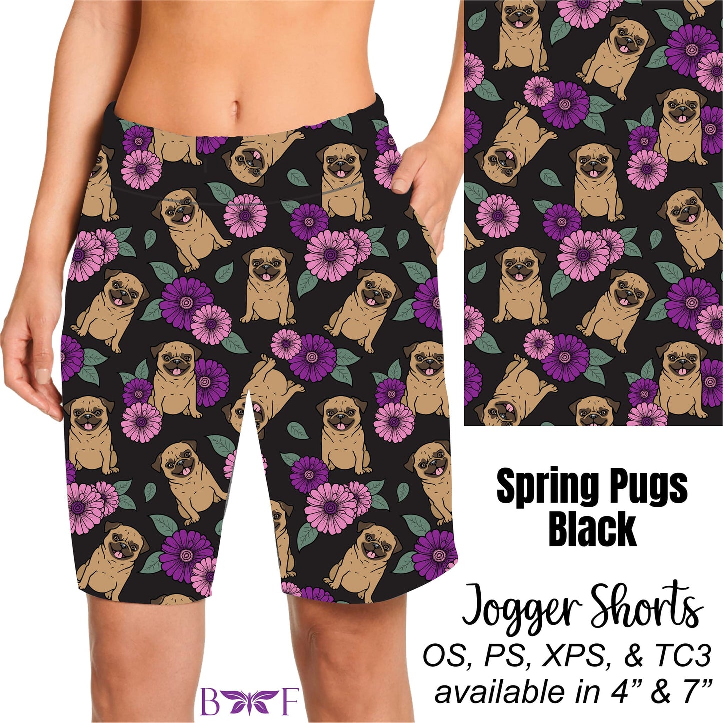 Spring Pugs Black Leggings ,Capris