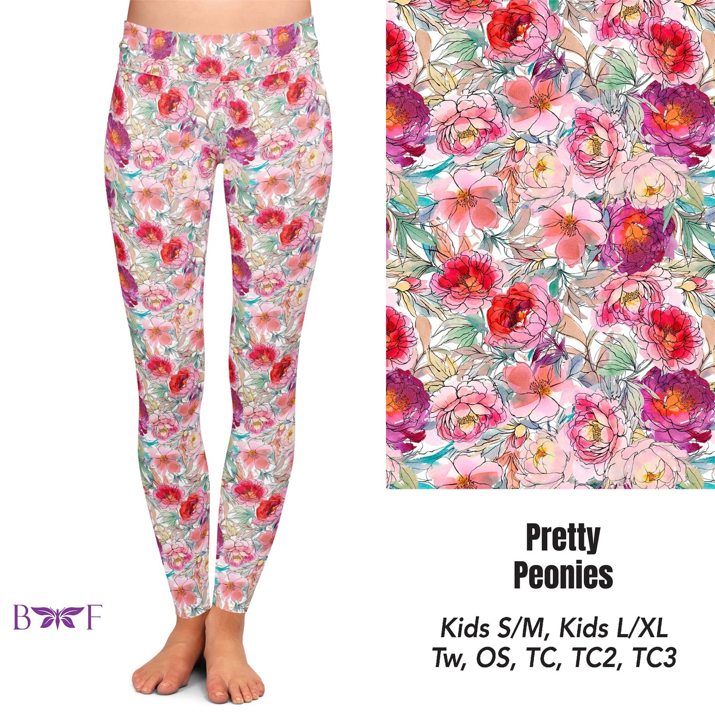 Pretty Peonies Leggings ,Capris, Capri Lounge Pants and Shorts