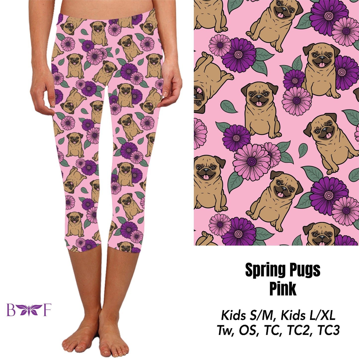 Spring Pugs Pink Leggings