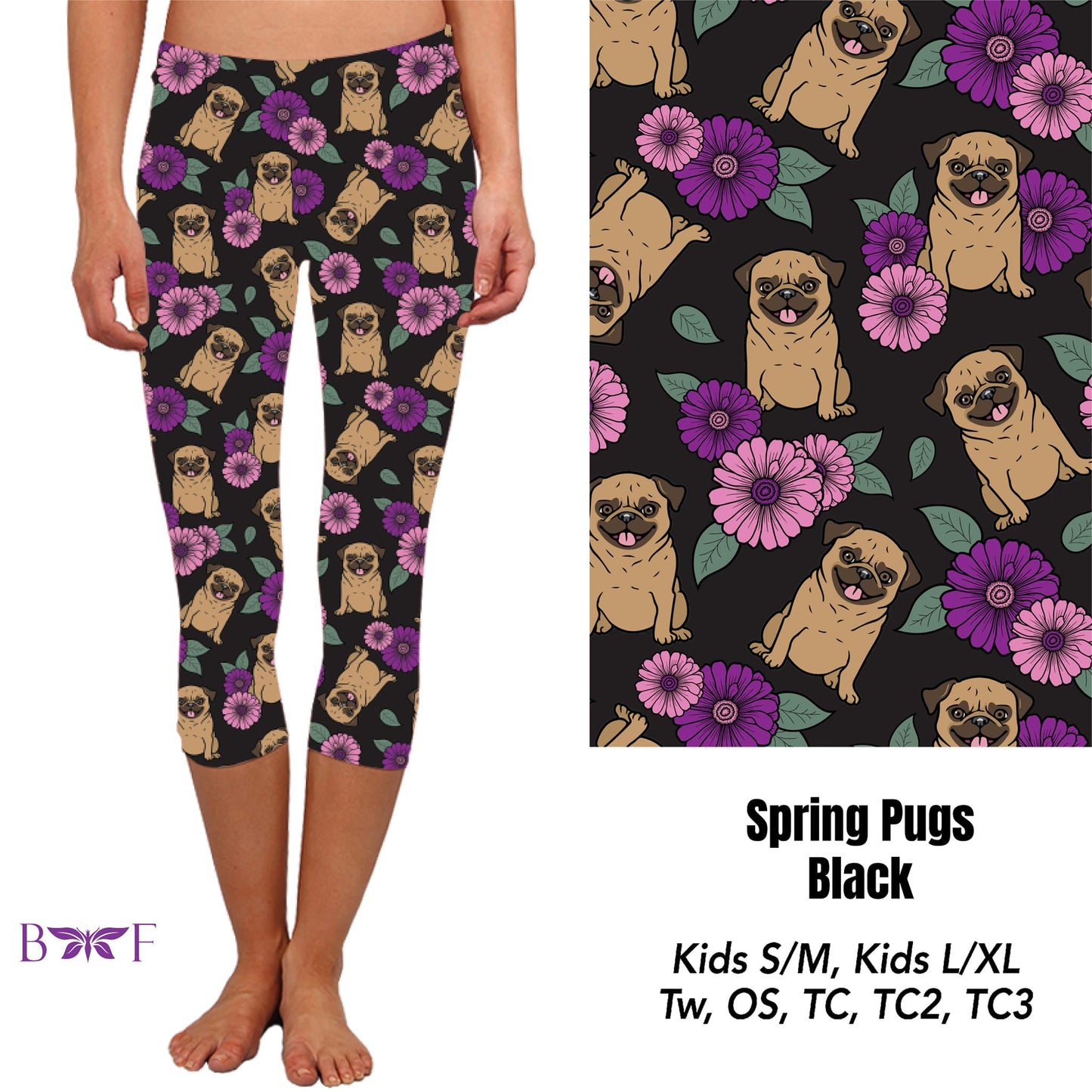 Spring Pugs Black Leggings ,Capris