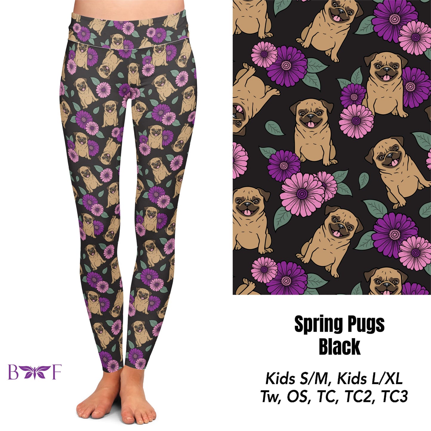 Spring Pugs Black Leggings ,Capris