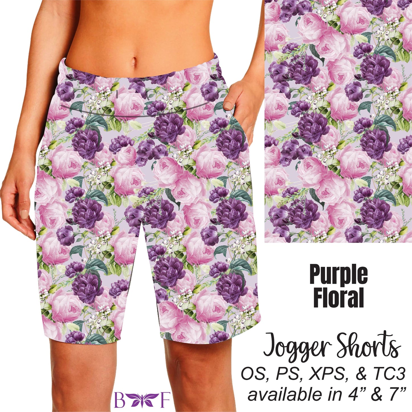 Purple Floral Leggings ,Capris, Capri Lounge Pants and Shorts