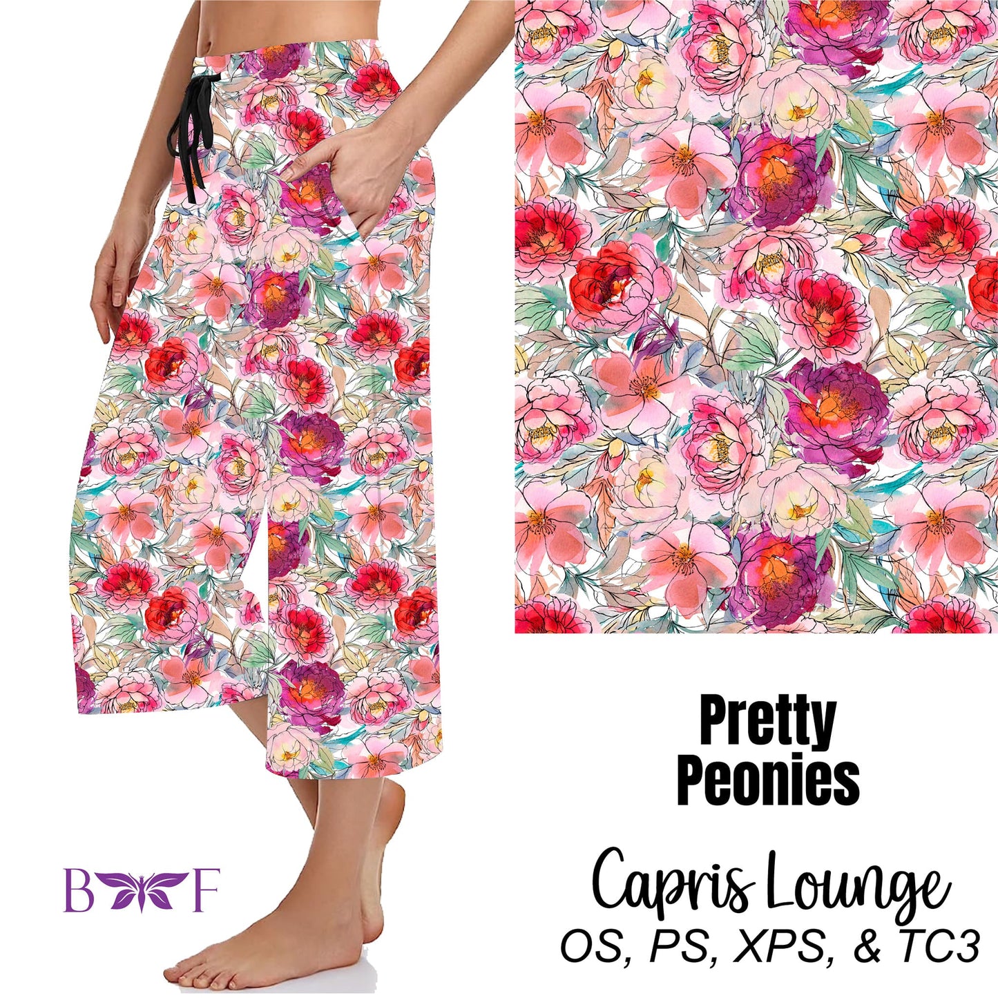 Pretty Peonies Leggings ,Capris, Capri Lounge Pants and Shorts