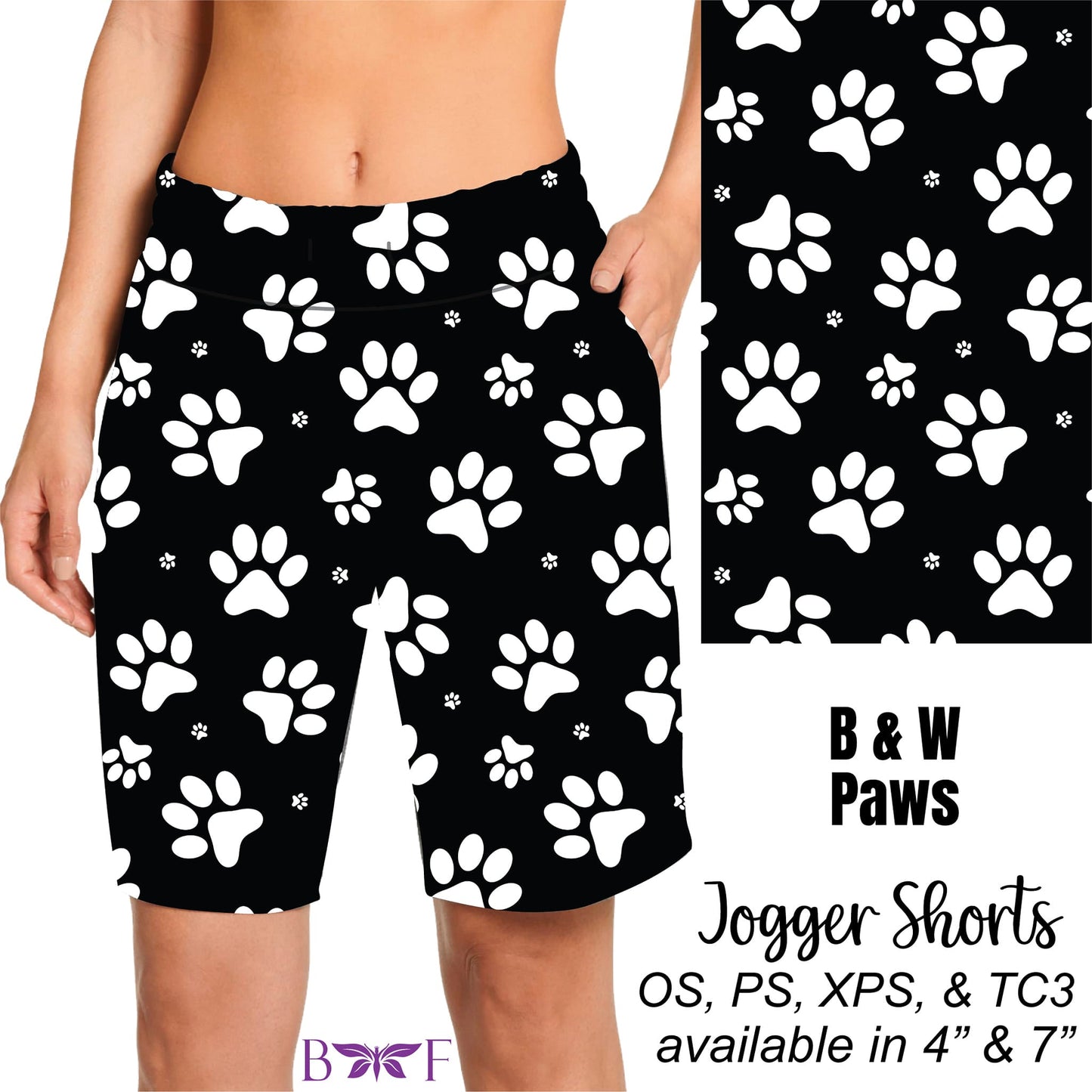 B & W Paws Leggings ,Capris, Capri Lounge Pants and Shorts