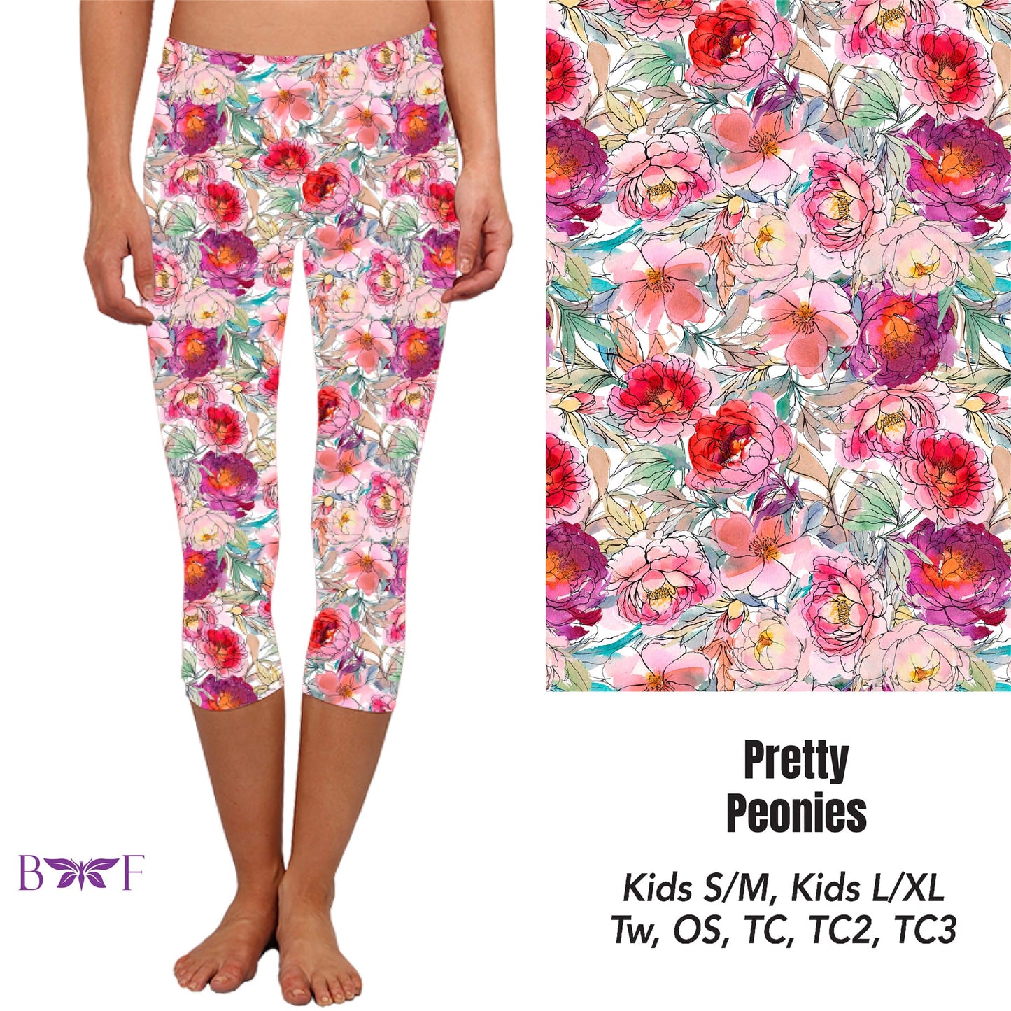 Pretty Peonies Leggings ,Capris, Capri Lounge Pants and Shorts