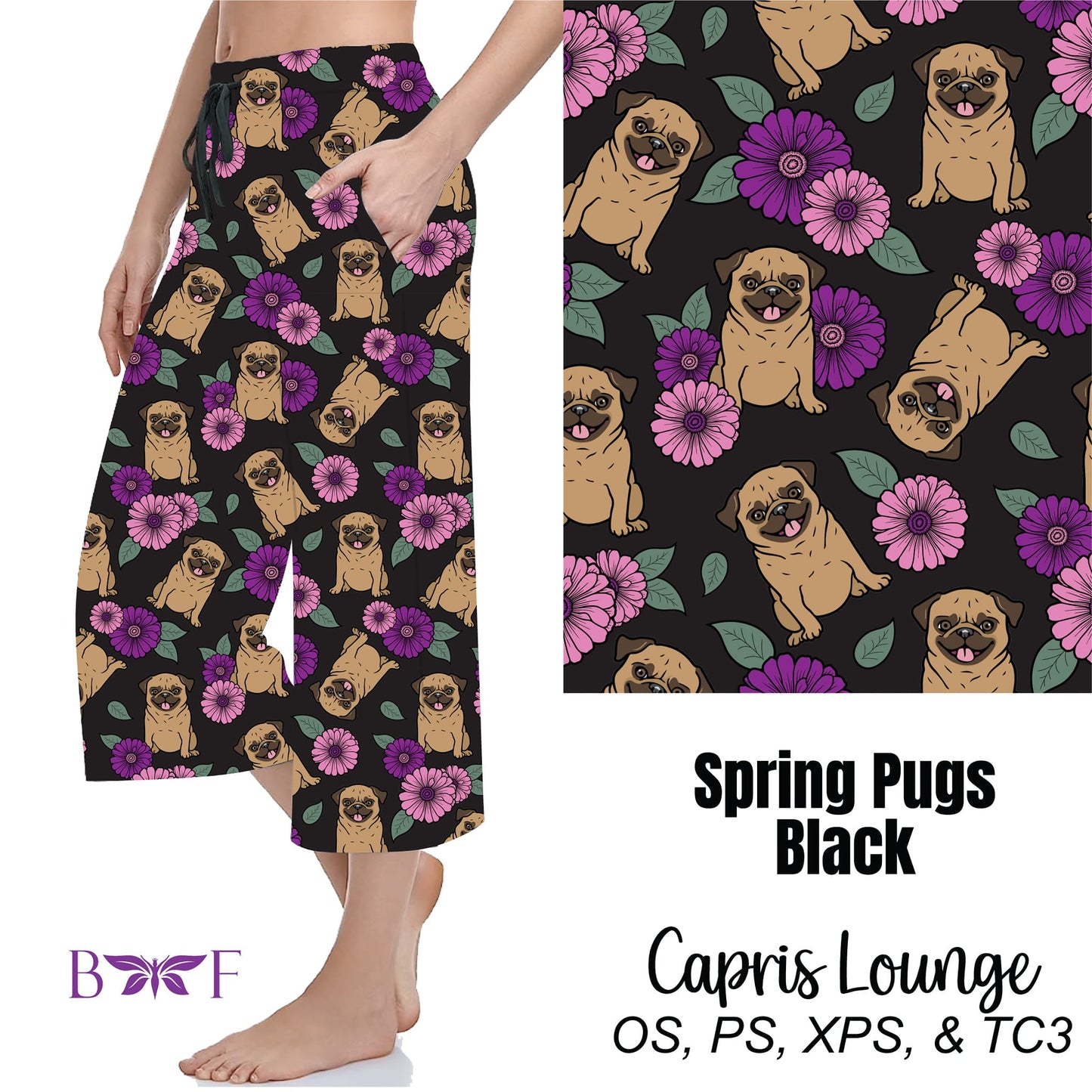 Spring Pugs Black Leggings ,Capris