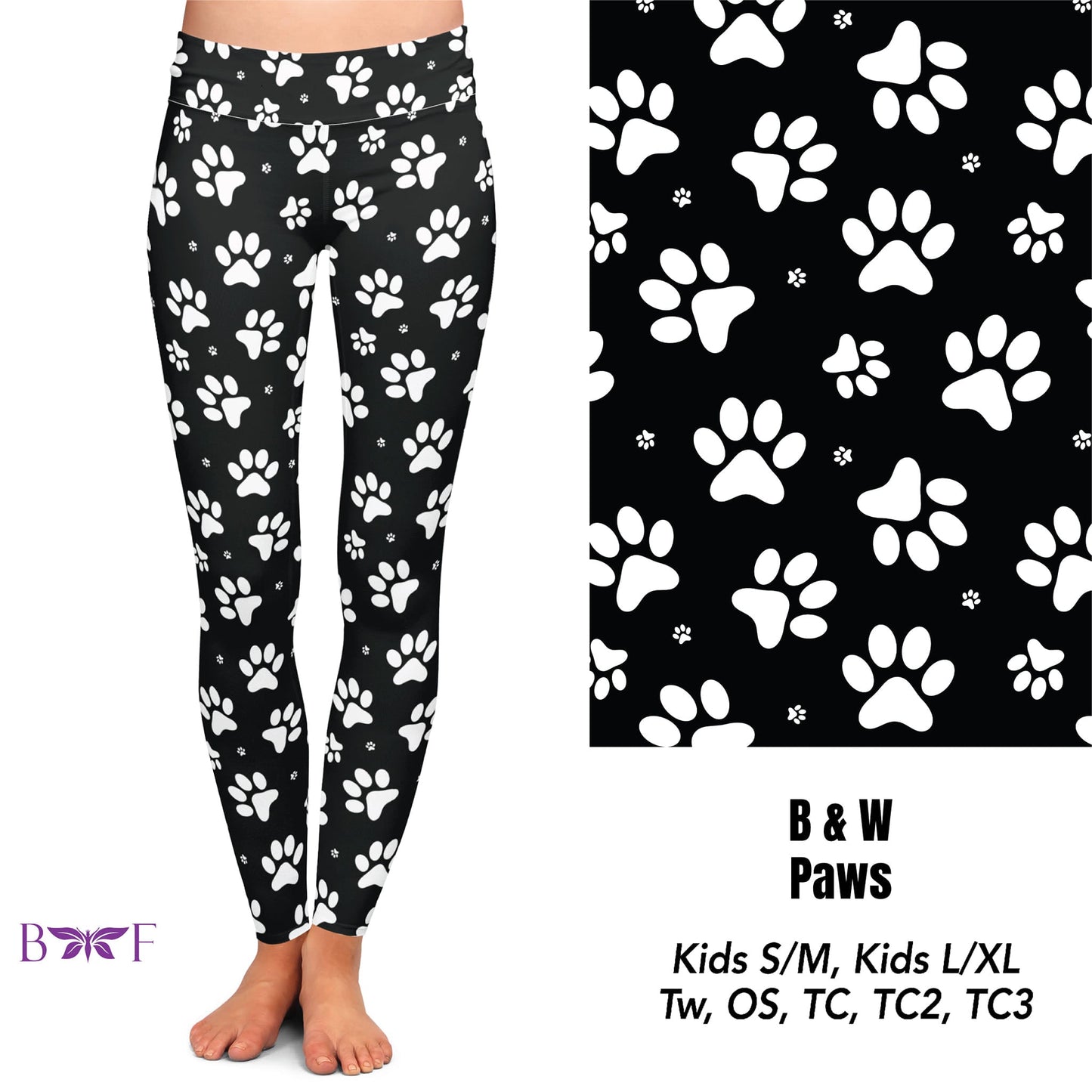 B & W Paws Leggings ,Capris, Capri Lounge Pants and Shorts