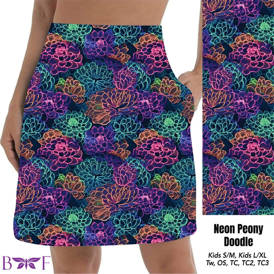 Neon Peony Doodle Skort