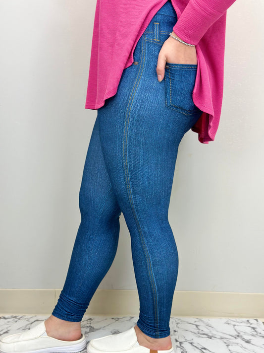 Blue Denim Leggings w/ Butt Pockets