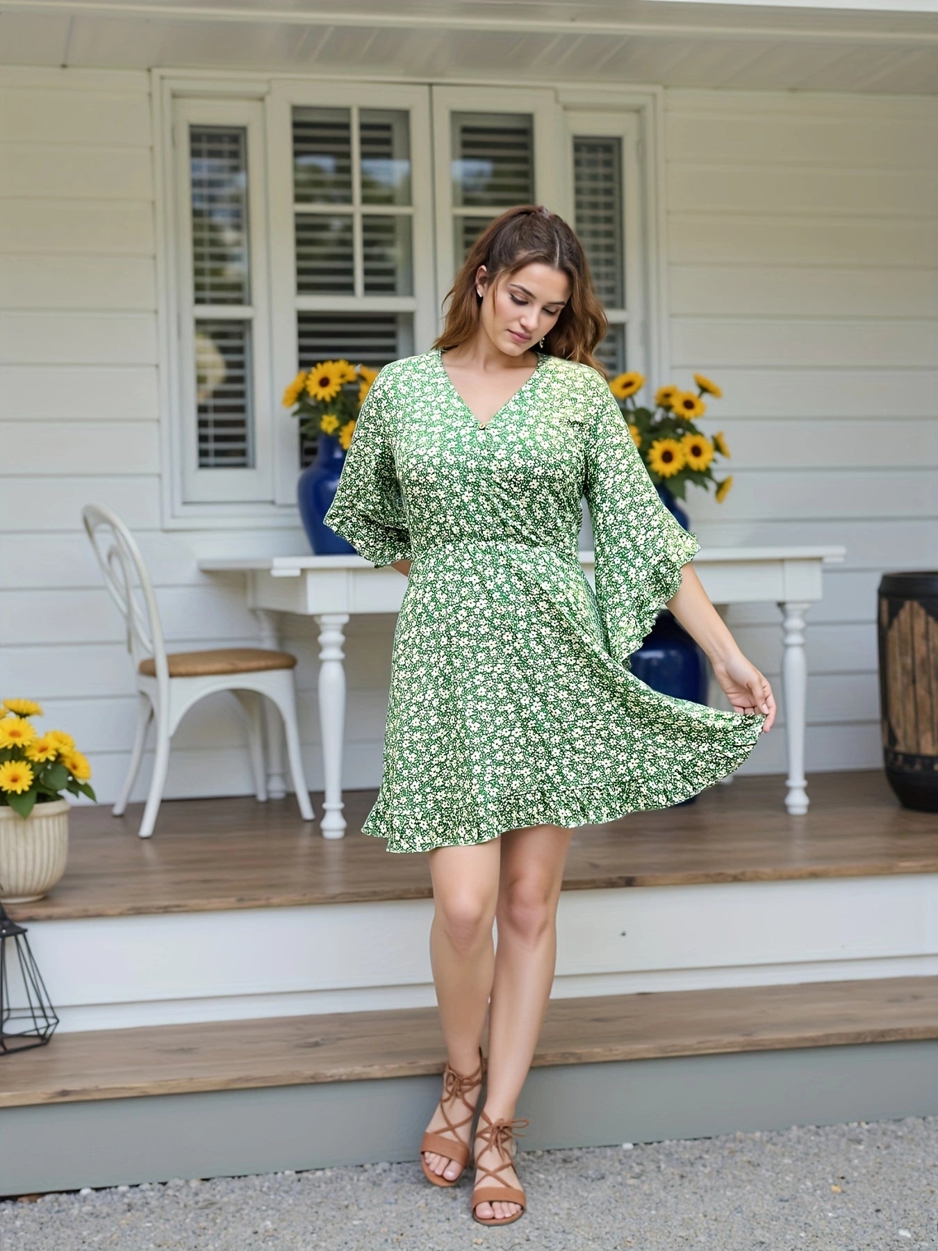 Floral Midi Dress – Flowy V-Neck Dress