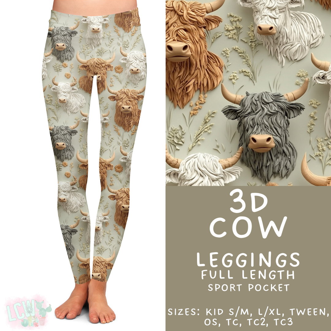 Ready to Ship 3D Cow Full Length Leggings - Sport Pocket TC2