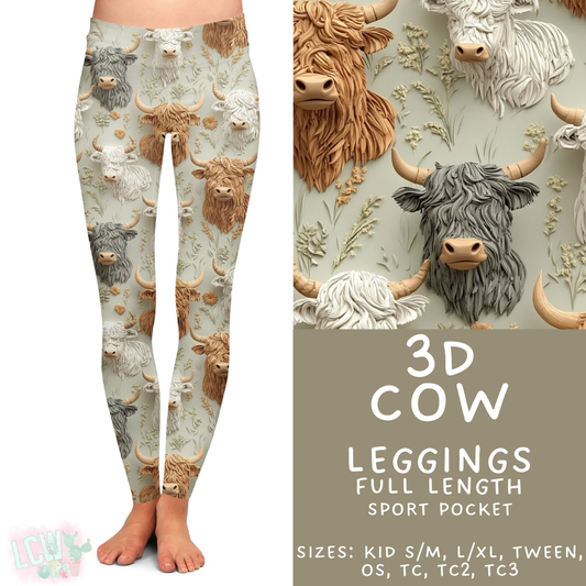 Ready to Ship 3D Cow Full Length Leggings - Sport Pocket TC2