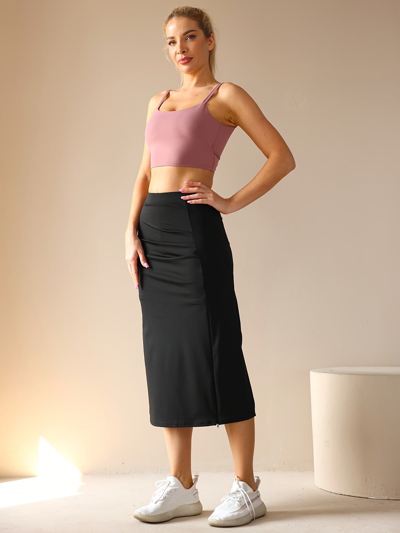 High-Waisted Midi Skort with Built-In Shorts