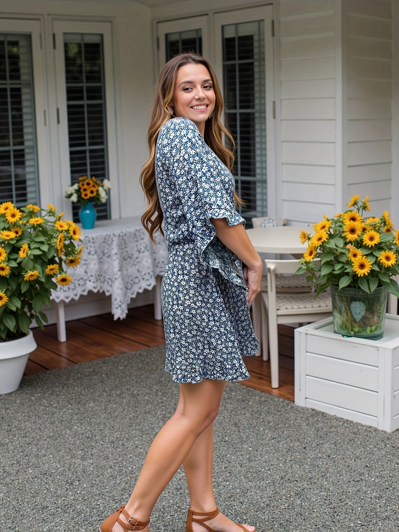 Floral Midi Dress – Flowy V-Neck Dress