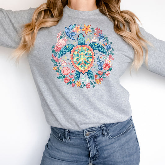 Blue Floral Turtle Sweatshirt