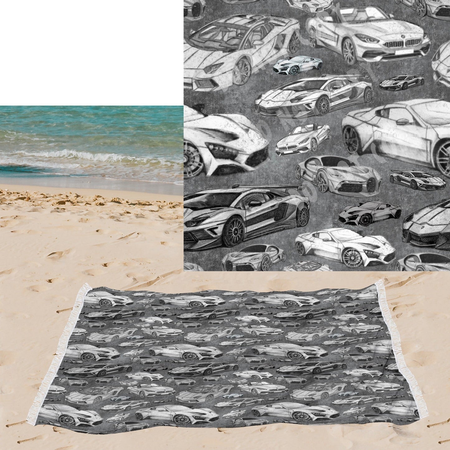Sketch Cars-OVERSIZED BEACH TOWEL 6-PREORDER CLOSING 3/20