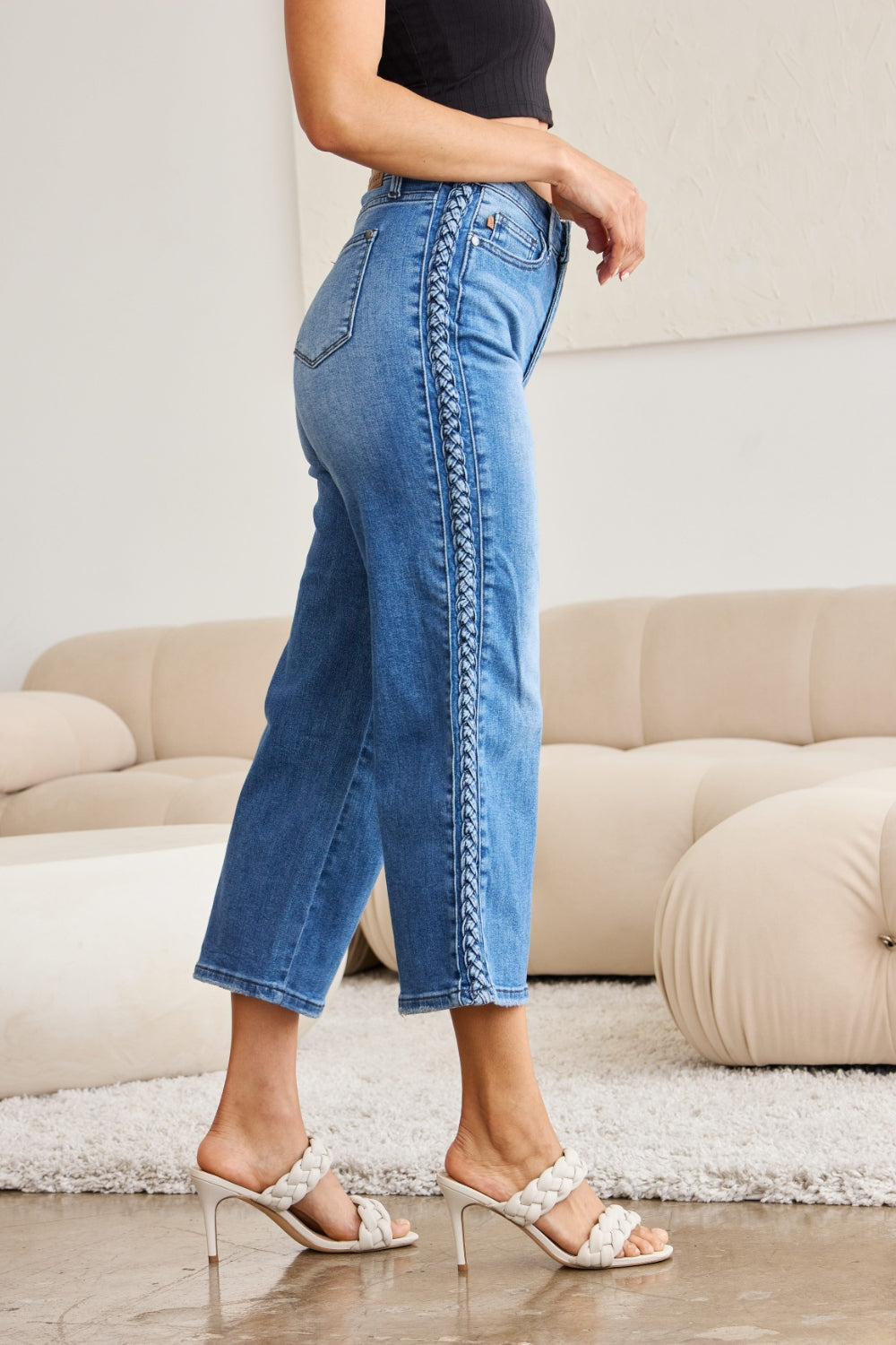 Judy Blue Full Size Braid Side Detail Wide Leg Jeans