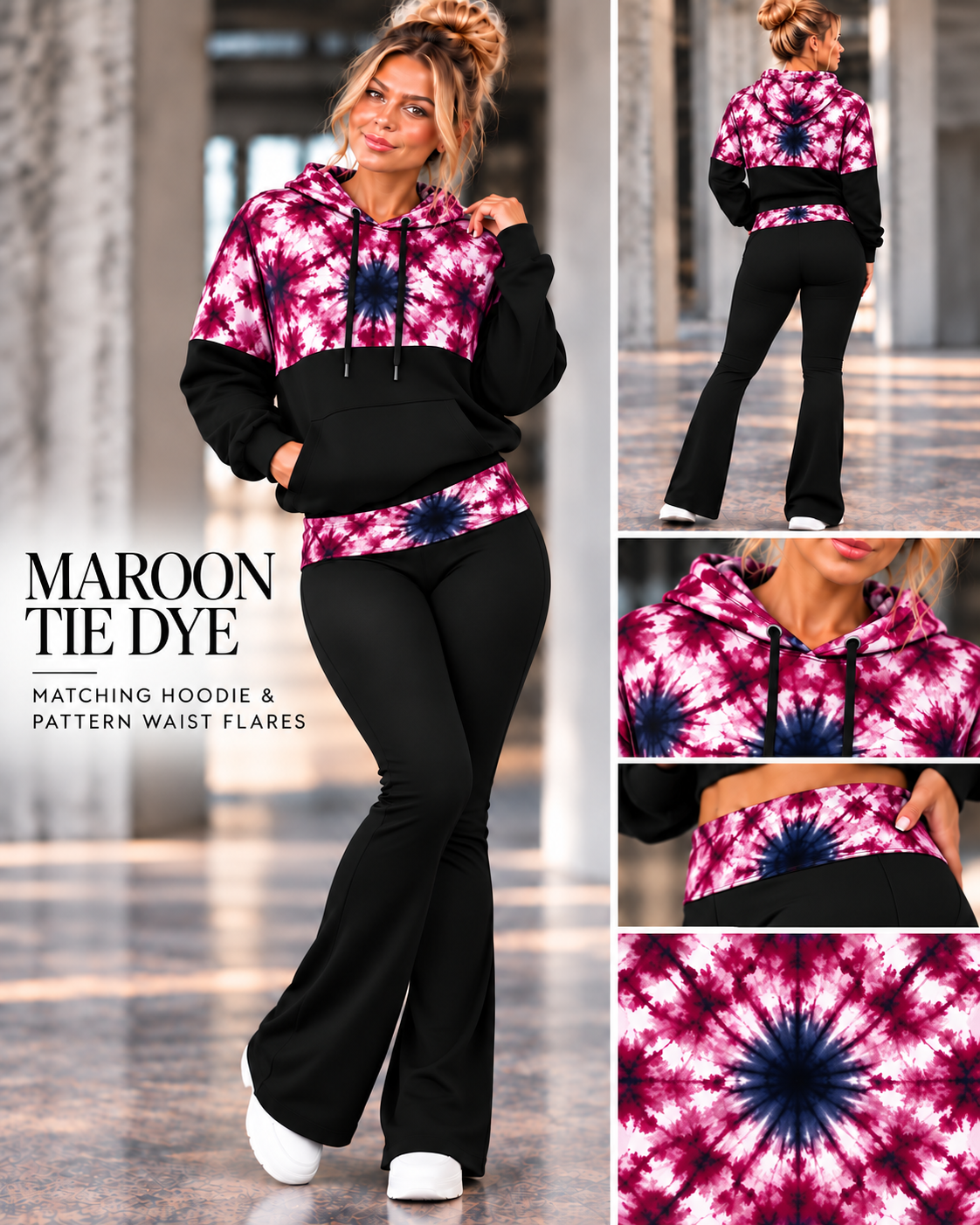 MAROON TIE DYE-PATTERN BLOCK HOODIE-PREORDER CLOSING 10/9