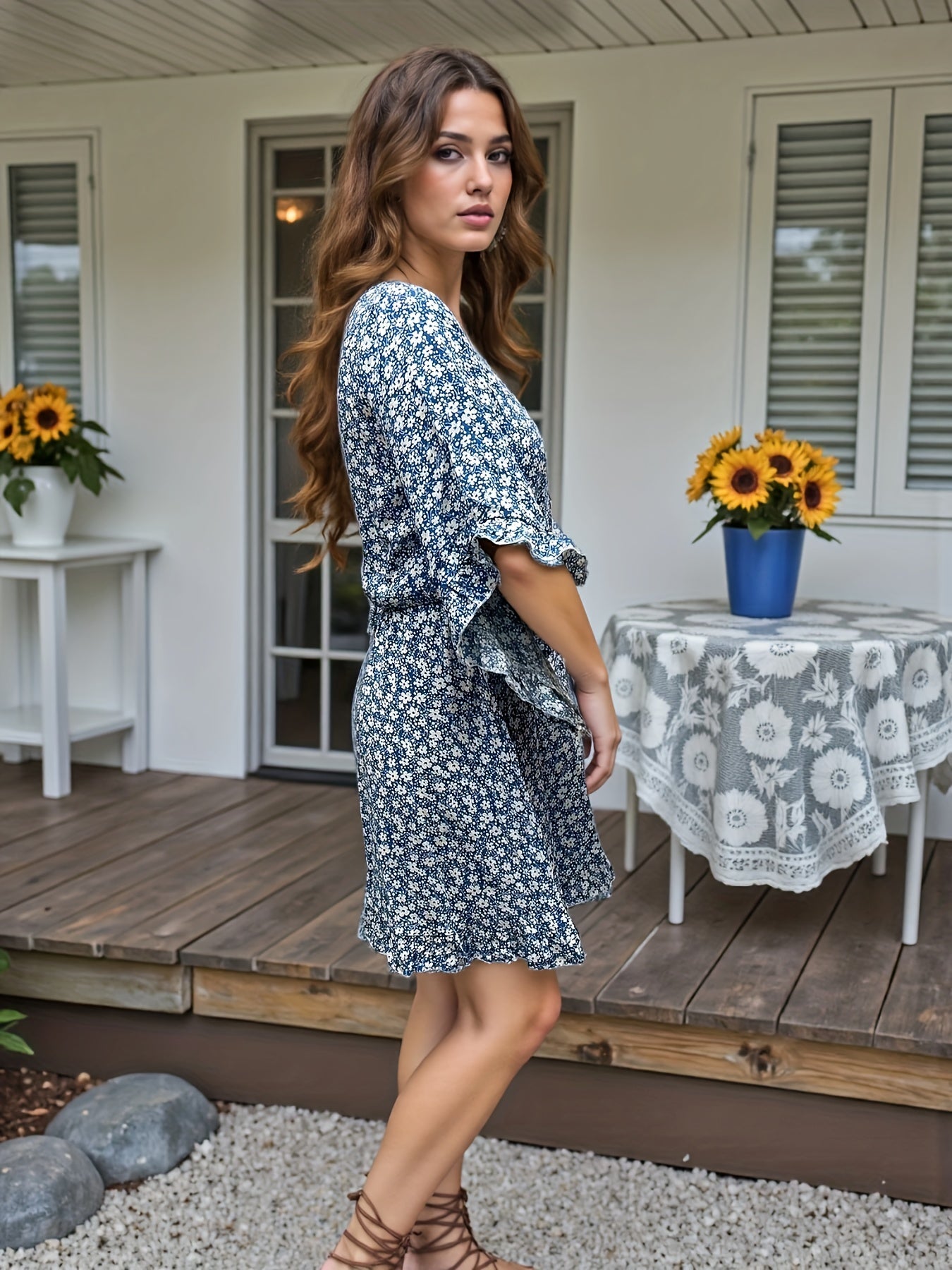 Floral Midi Dress – Flowy V-Neck Dress