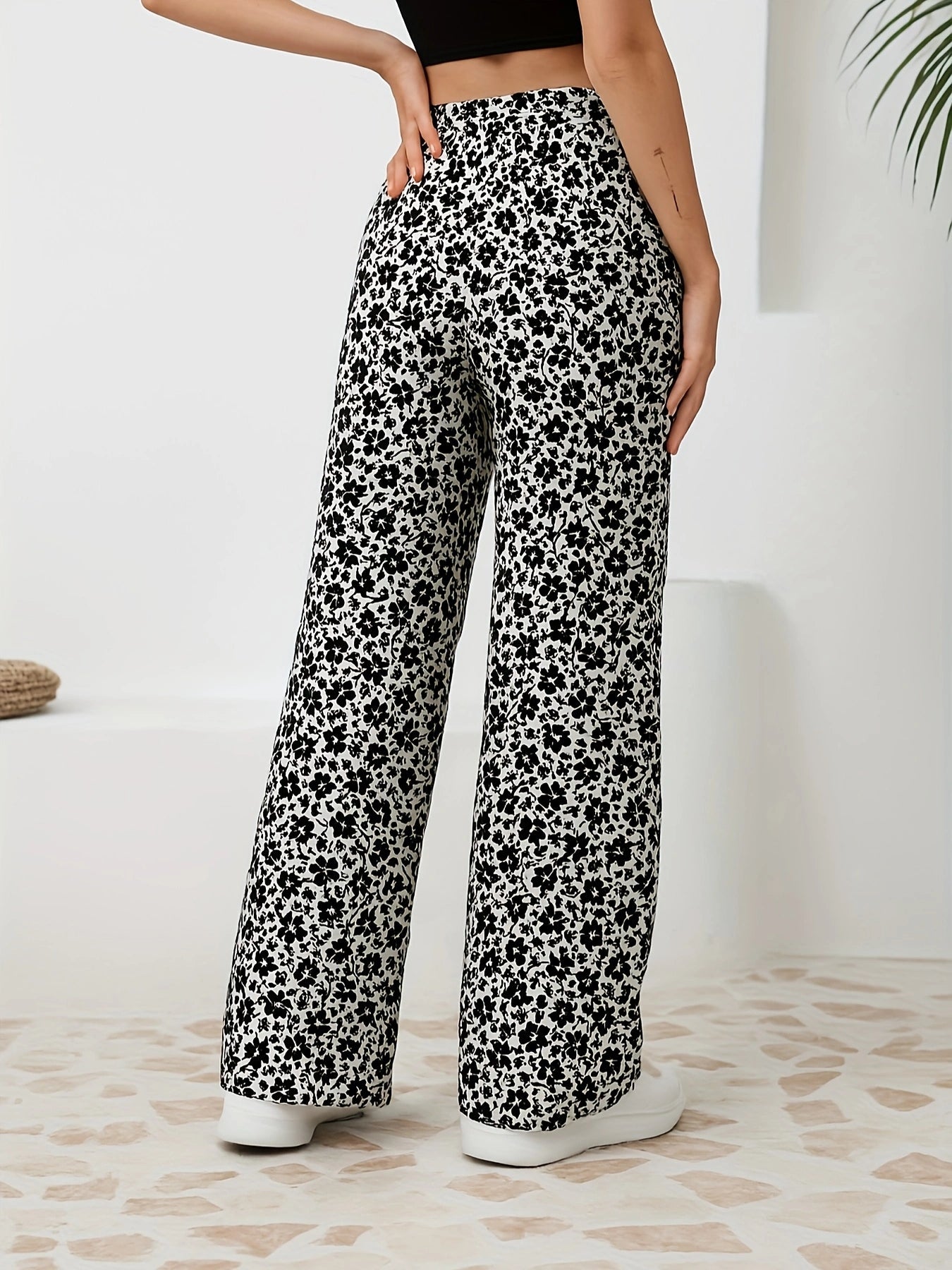 Floral Straight-Leg Pants – High-Waisted Flowy Wide-Leg Pants