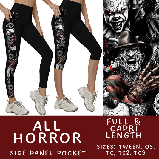 Batch #568 - Halloween Spooky Sets 3 - Closes 8/12 - ETA early October - All Horror Pattern Side Pocket Capris & Leggings